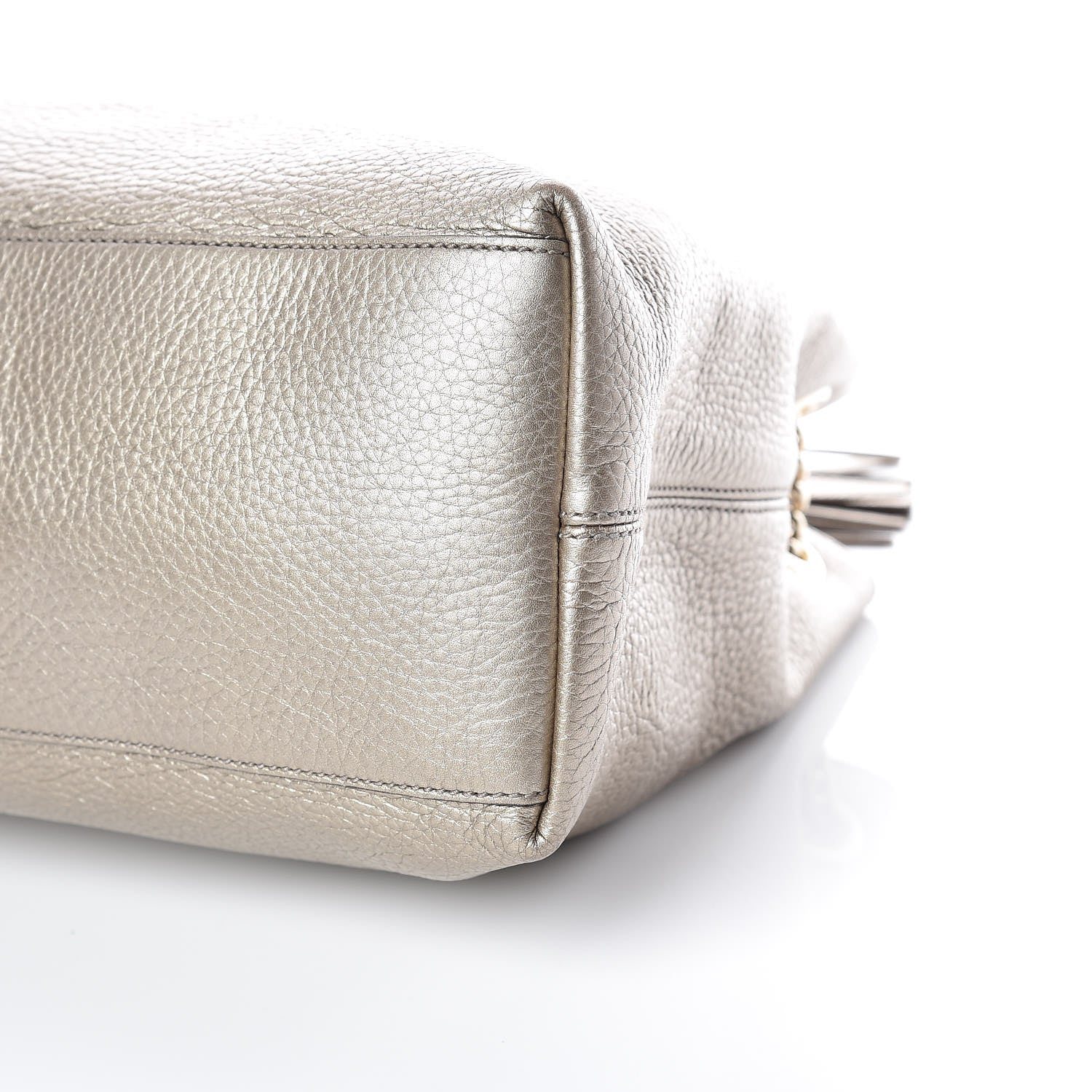 Gucci Metallic Pebbled Calfskin Medium Soho Chain Shoulder Bag Golden Beige 6 of 13