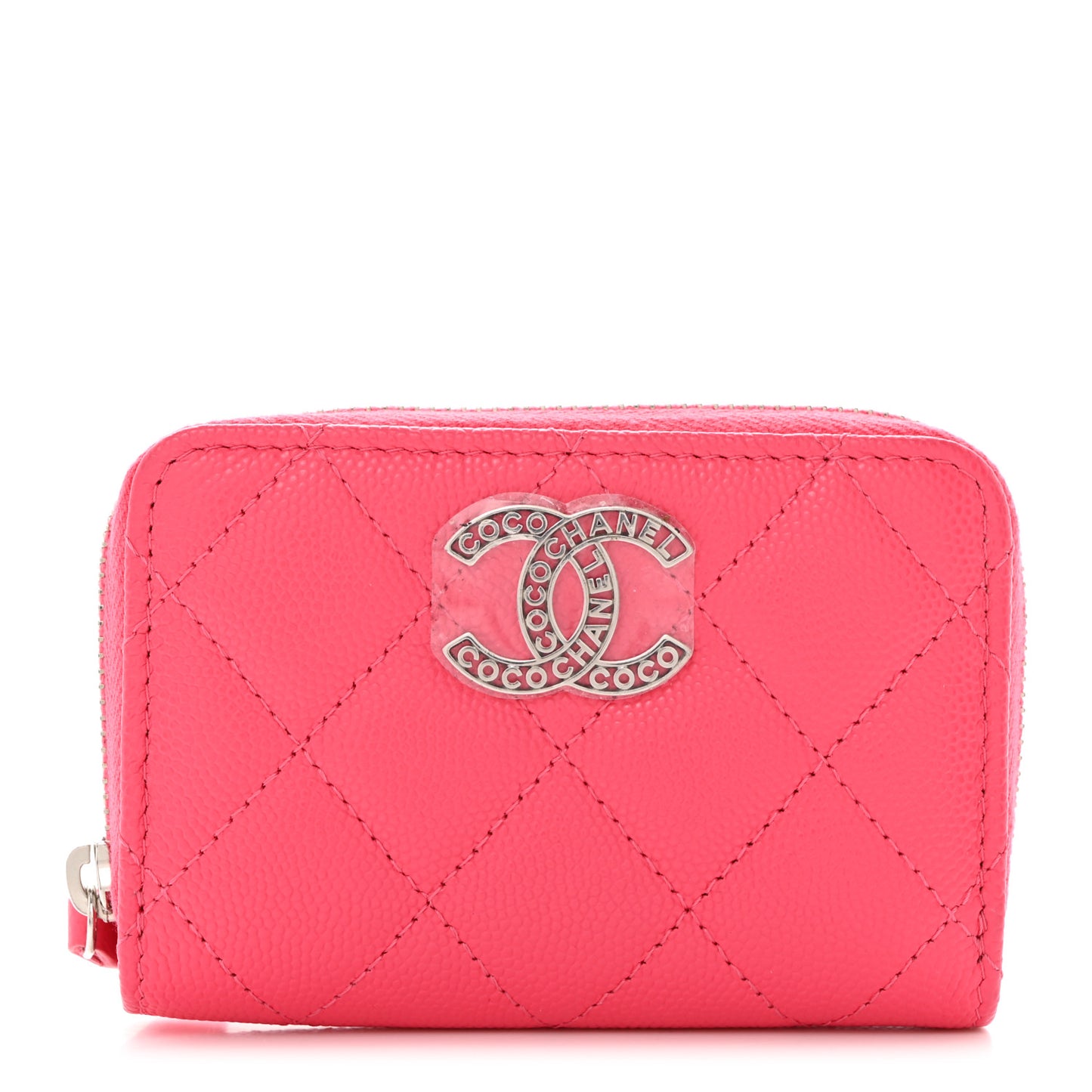Caviar Quilted CC Zip Coin Purse Fuchsia