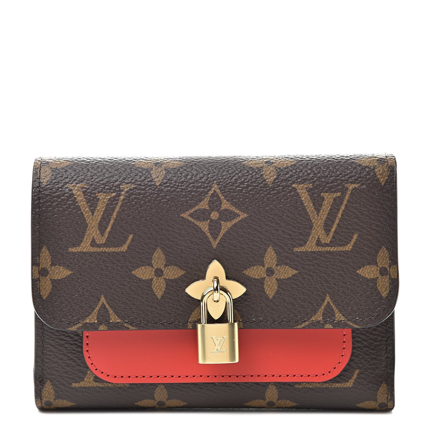 Monogram Flower Lock Compact Wallet Coquelicot