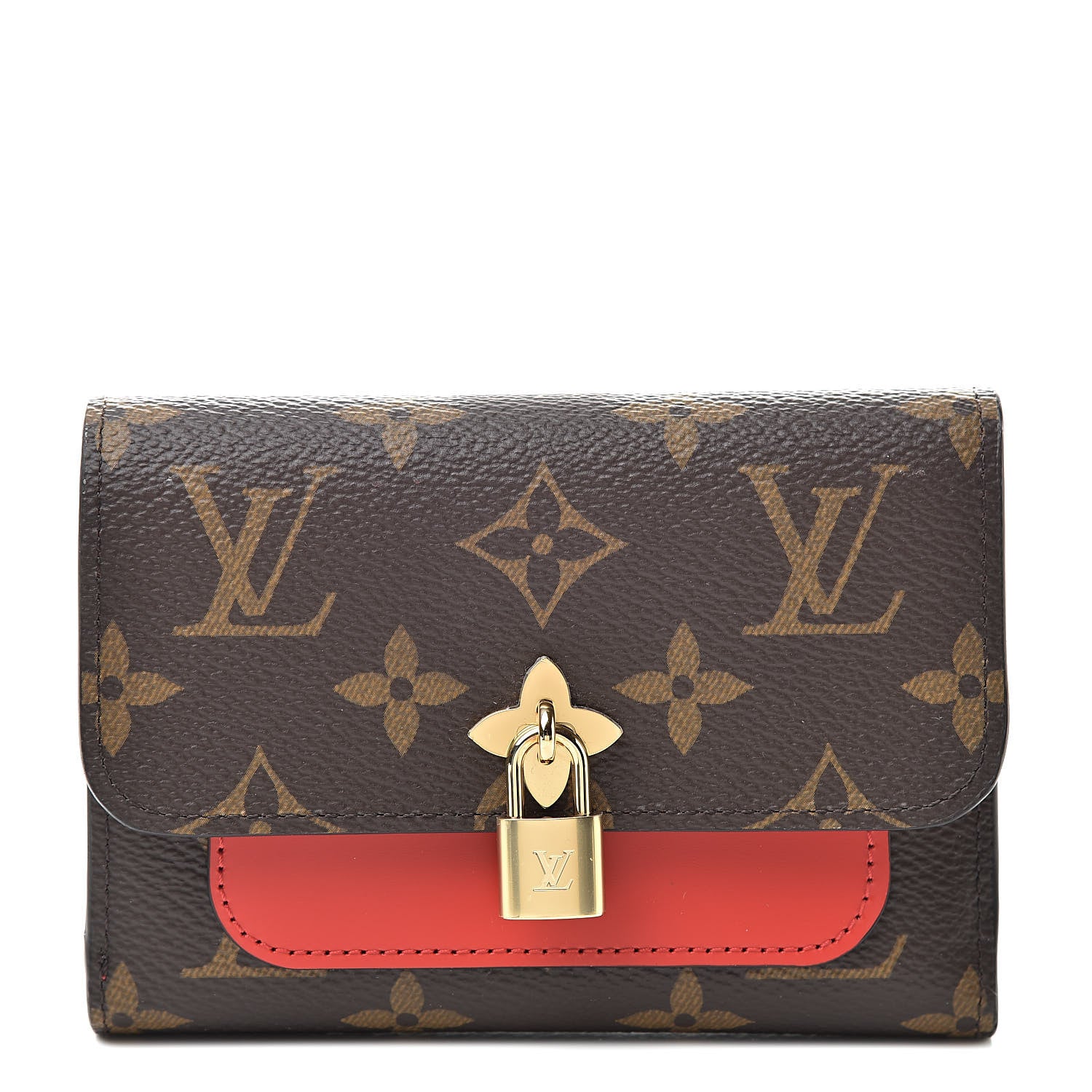 Louis Vuitton Monogram Flower Lock Compact Wallet Coquelicot 1 of 7