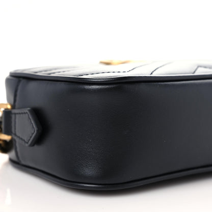Gucci Calfskin Matelasse Mini GG Marmont Chain Shoulder Bag Black 8 of 9