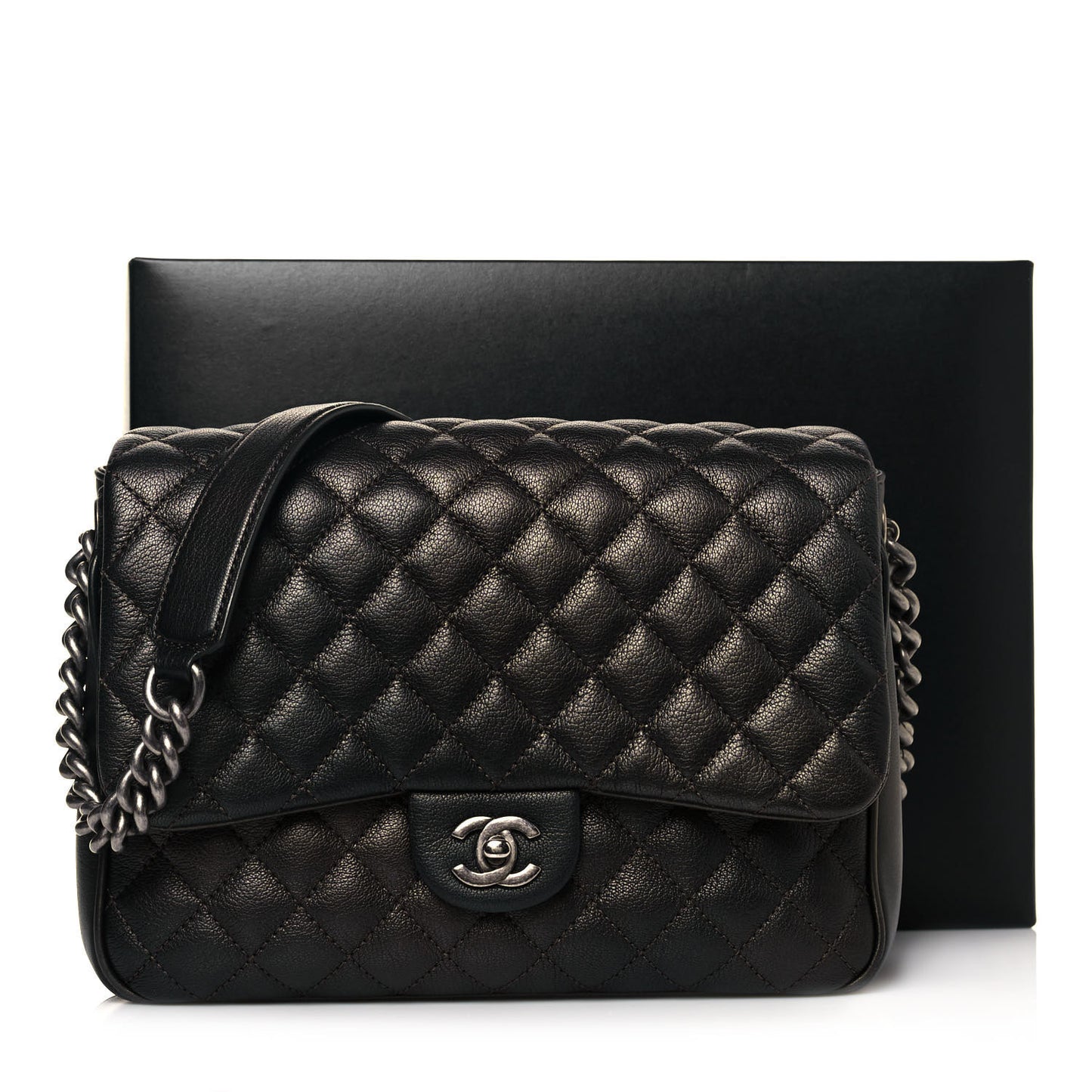 Metallic Goatskin Quilted Medium Rock In Rome Flap Charcoal