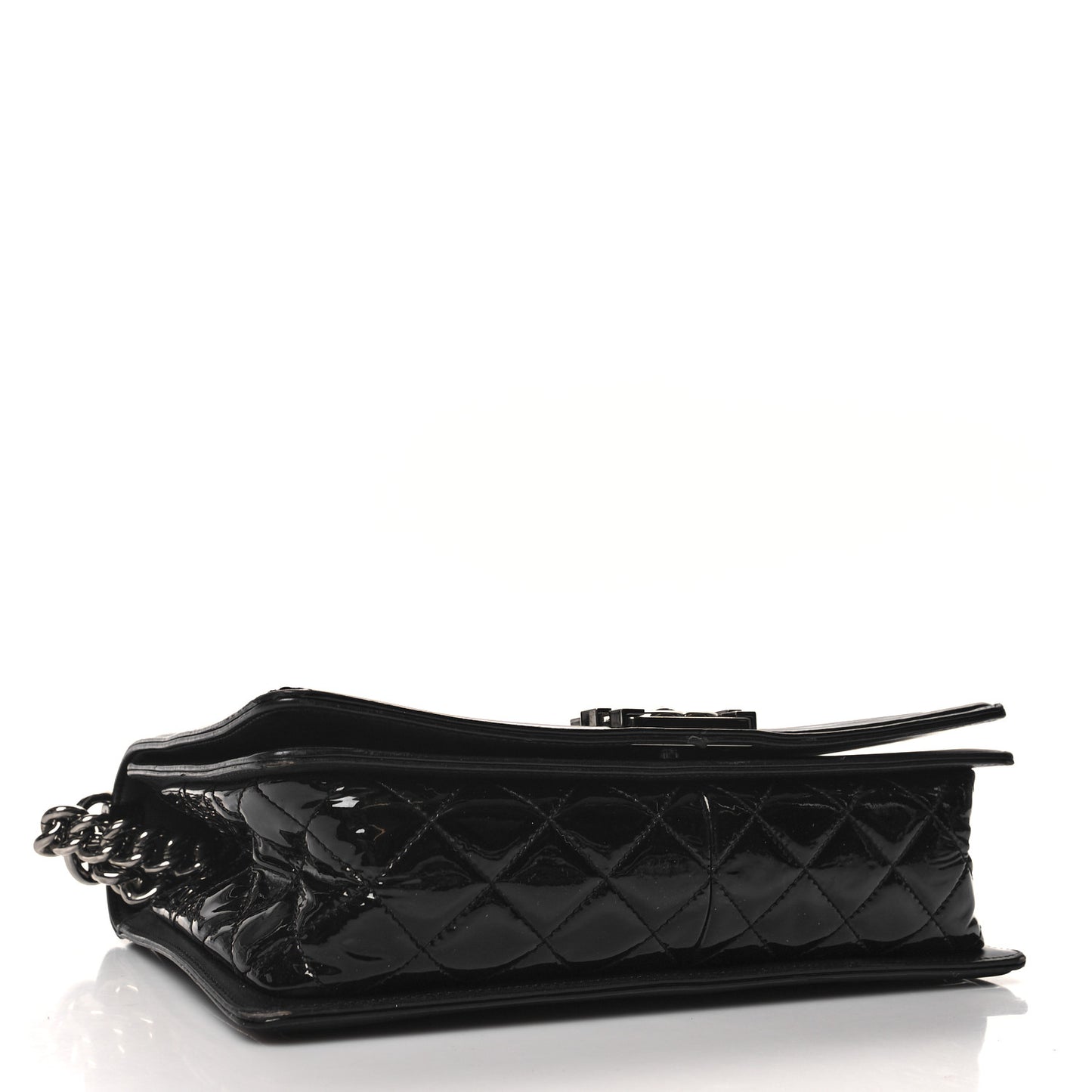 Patent Chevron Quilted New Medium Boy Flap Black