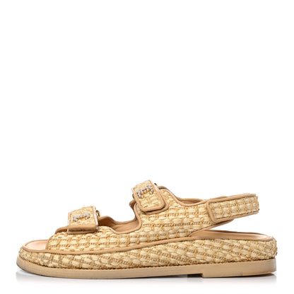 Chanel Braided Fabric Velcro Dad Sandals 37.5 Beige 1 of 11