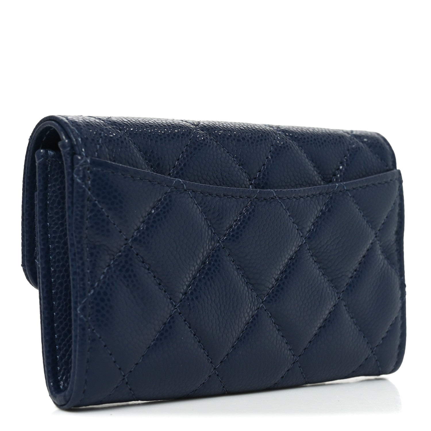 Chanel Caviar Quilted Flap Card Holder Wallet Navy Blue 3 of 9