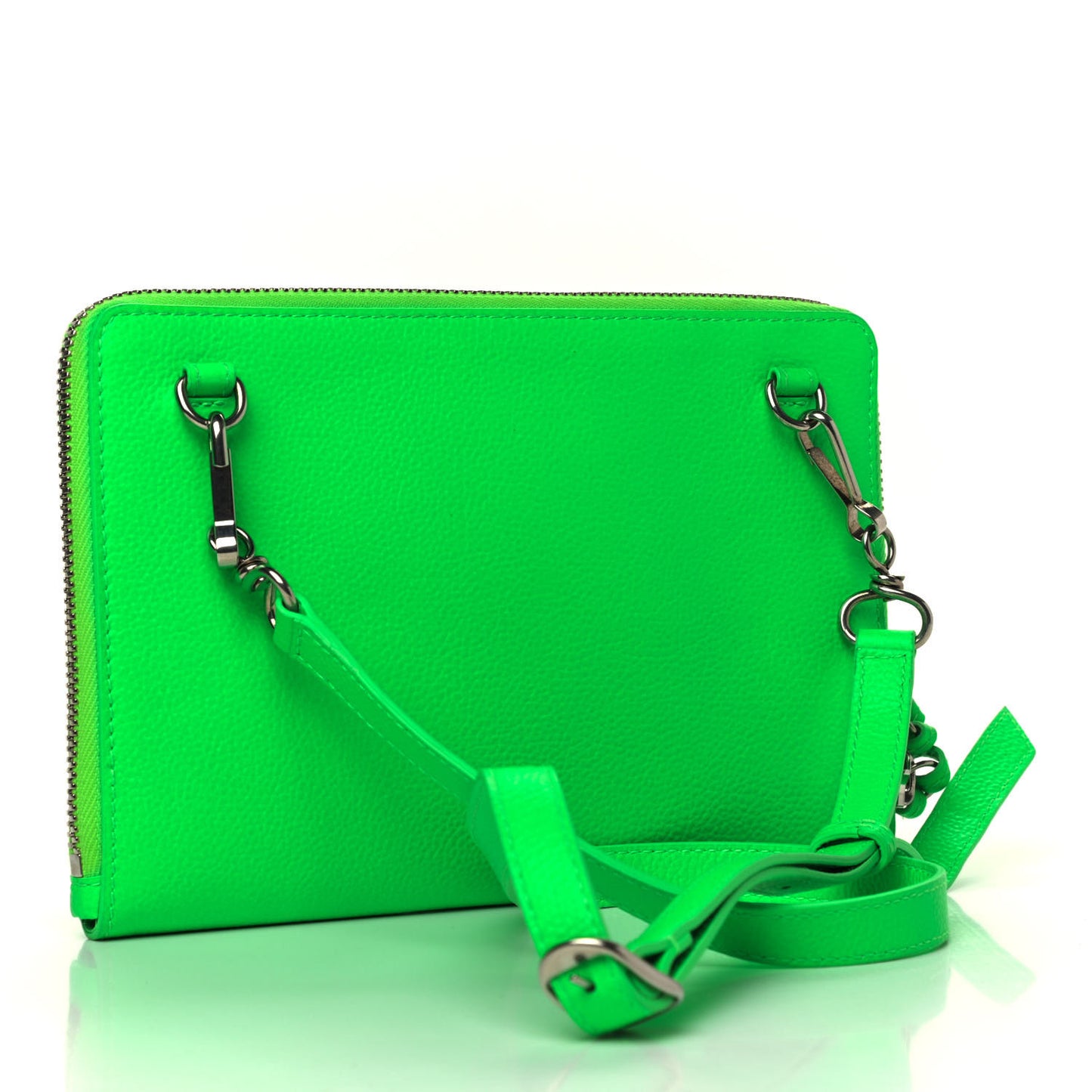 Grained Calfskin Neo Classic Silver Hardware Zip Around Crossbody Fluo Green