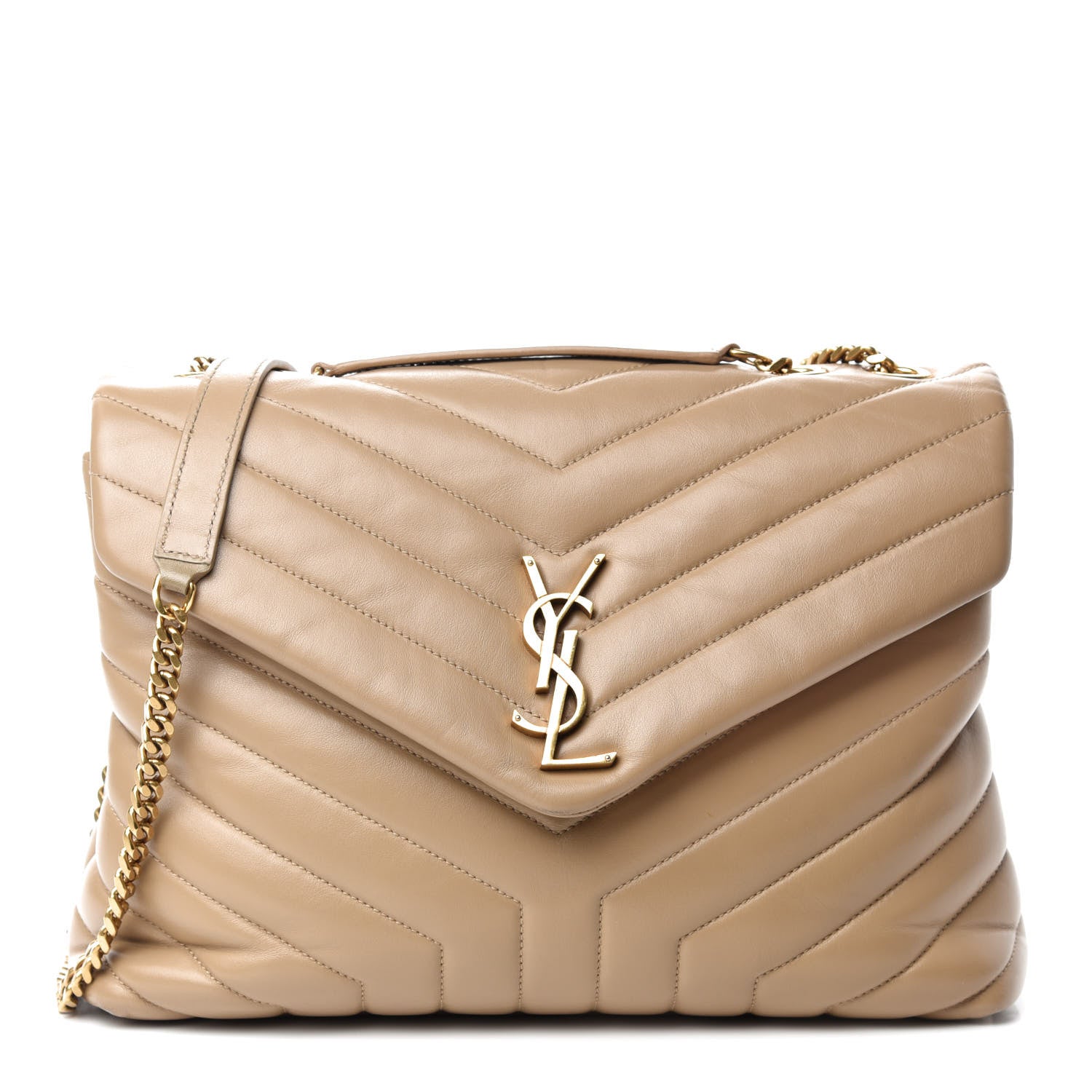 Saint Laurent Calfskin Y Quilted Monogram Medium Loulou Chain Satchel Nude Powder 1 of 16