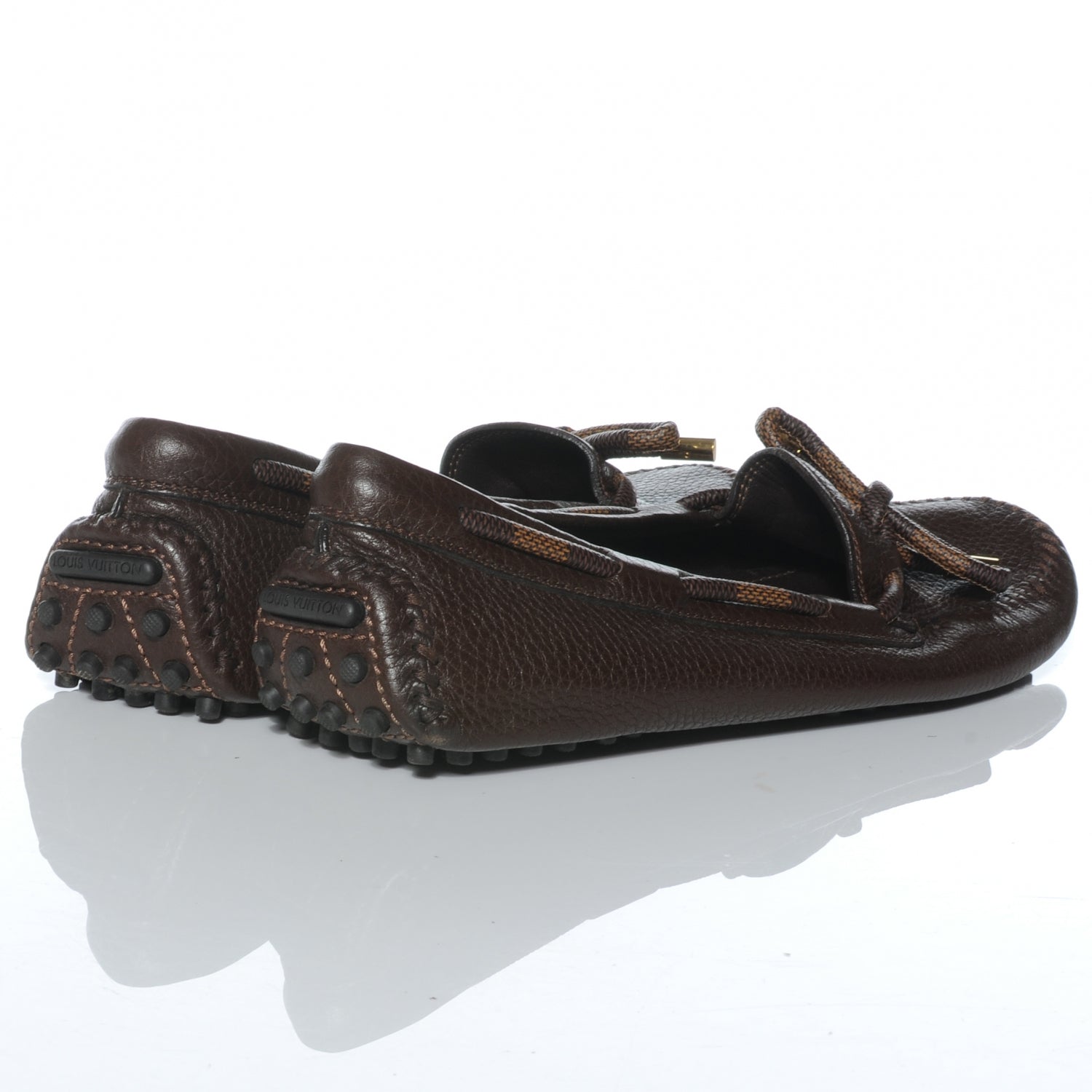Louis Vuitton Grained Calfskin Damier Jersey Loafers 38 Brown 4 of 7