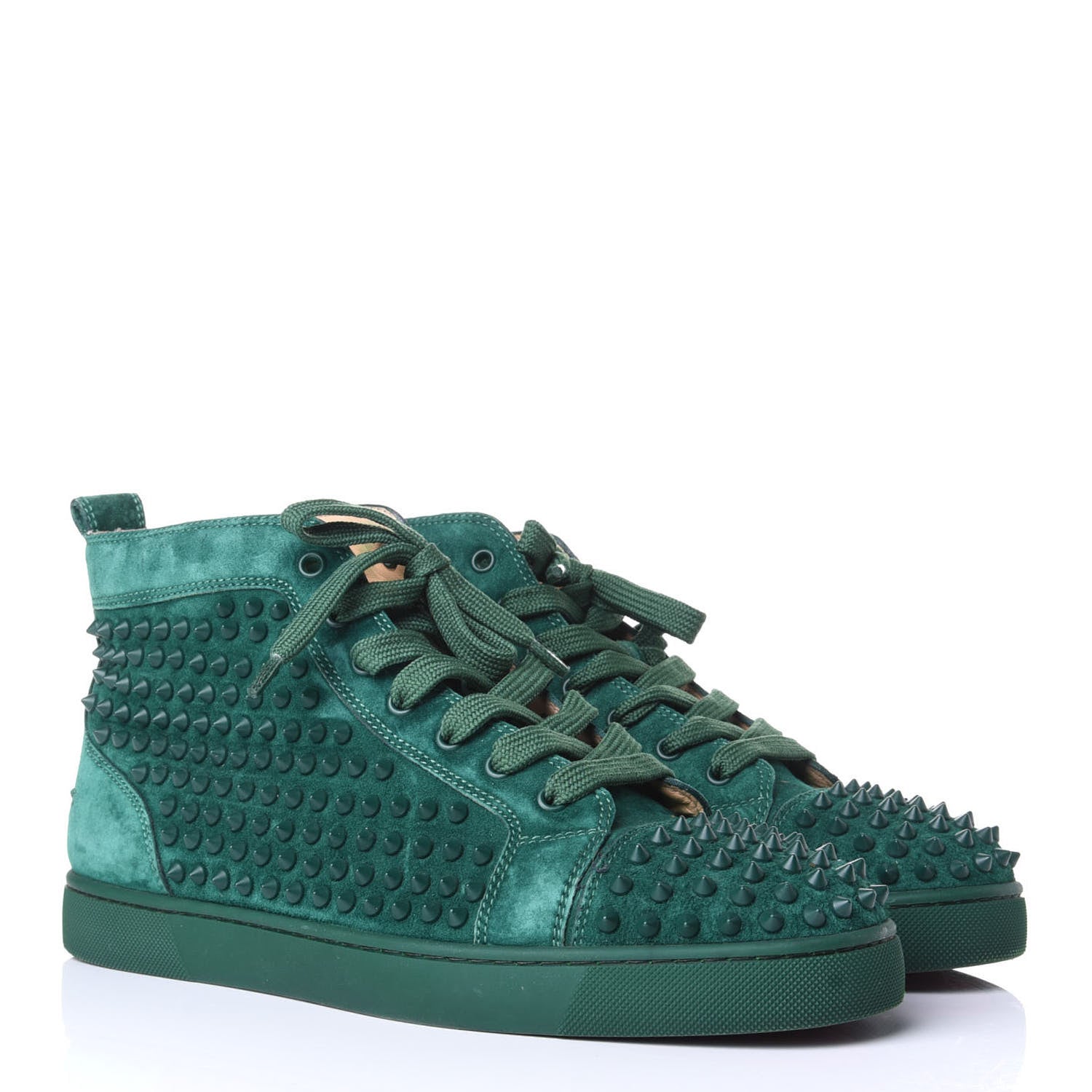 Christian Louboutin Veau Velours Mens Louis Orlato Flat Spikes Sneakers 44 Green 3 of 10