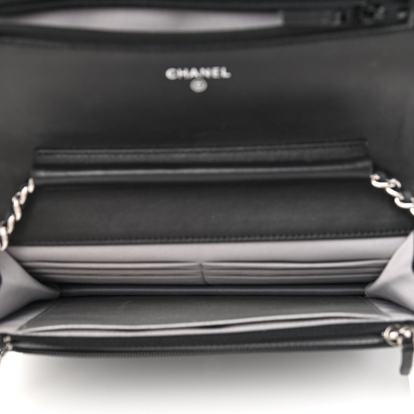 Lambskin Camellia Embossed Wallet on Chain WOC Black