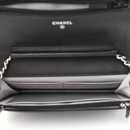 Chanel Lambskin Camellia Embossed Wallet on Chain WOC Black 5 of 12