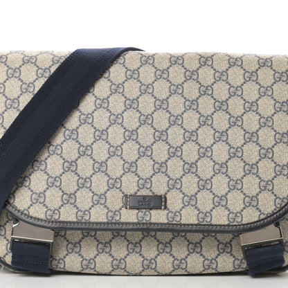 Gucci GG Plus Monogram Medium Double Buckle Flap Messenger Bag Beige Navy 8 of 12
