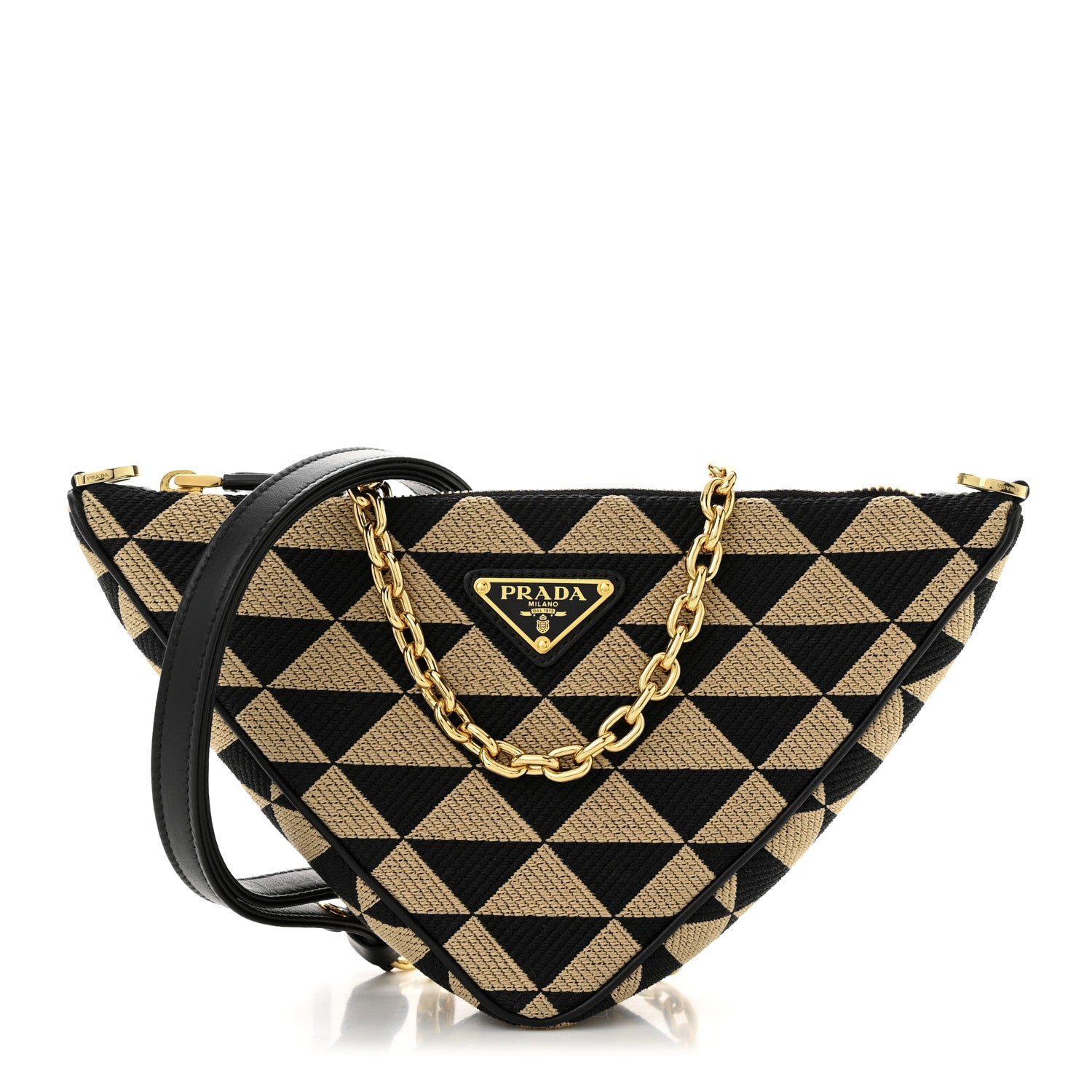Prada Jacquard Triangolo Symbole Embroidered Mini Triangle Bag Black Corda 1 of 10