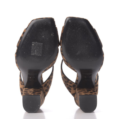 Saint Laurent Ponyhair Leopard Print Oak 75 Ankle Strap Sandals 36.5 Brown 7 of 10