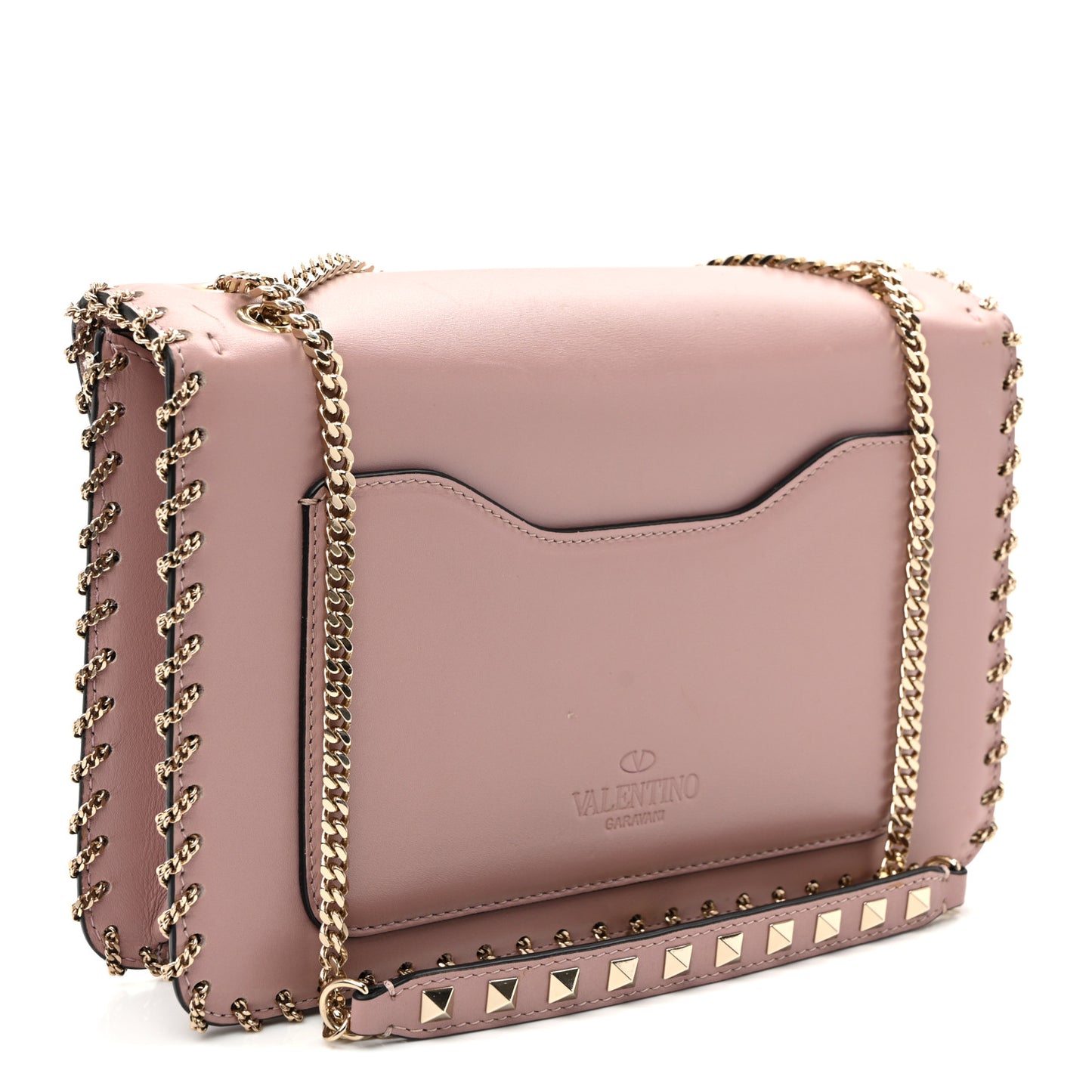Vitello Groumette Small Rockstud Demilune Shoulder Bag Lipstick