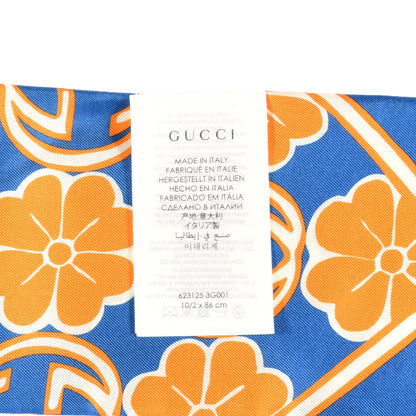 Gucci Silk Twill Foily Neck Bow Scarf Sapphire Orange 3 of 4