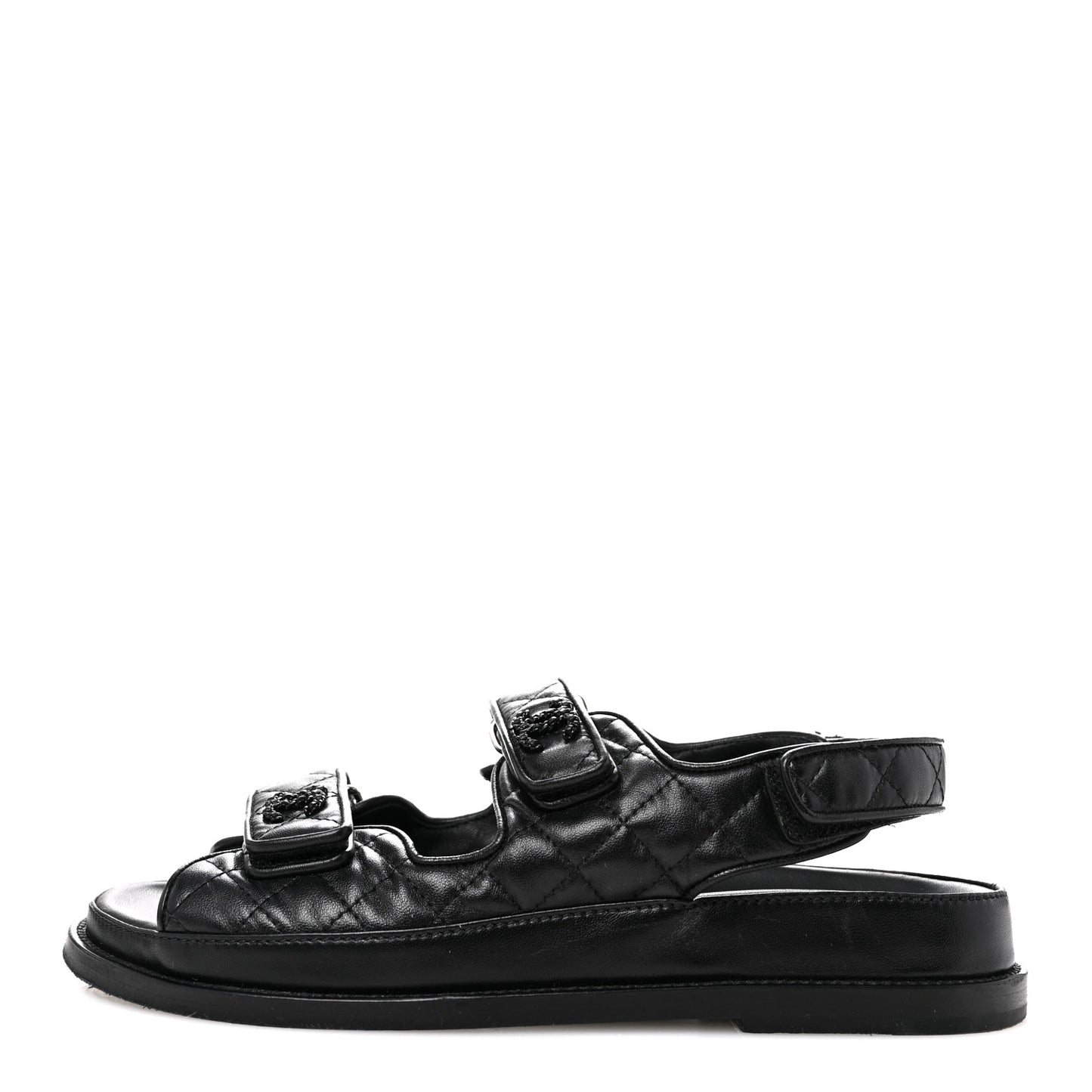 Lambskin Quilted Velcro Dad Sandals 39 So Black