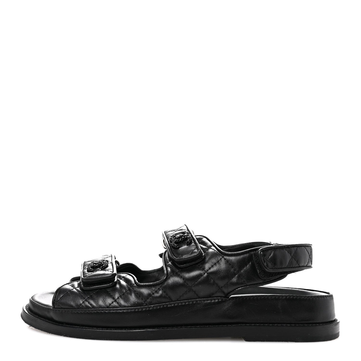 Chanel Lambskin Quilted Velcro Dad Sandals 39 So Black 1 of 9