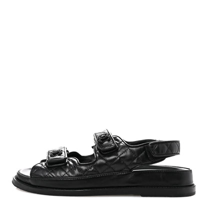 Chanel Lambskin Quilted Velcro Dad Sandals 39 So Black 1 of 9