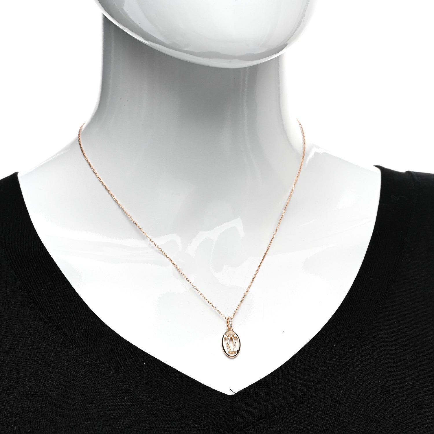 Cartier 18K Pink Gold Diamond Logo Pendant Necklace 2 of 5
