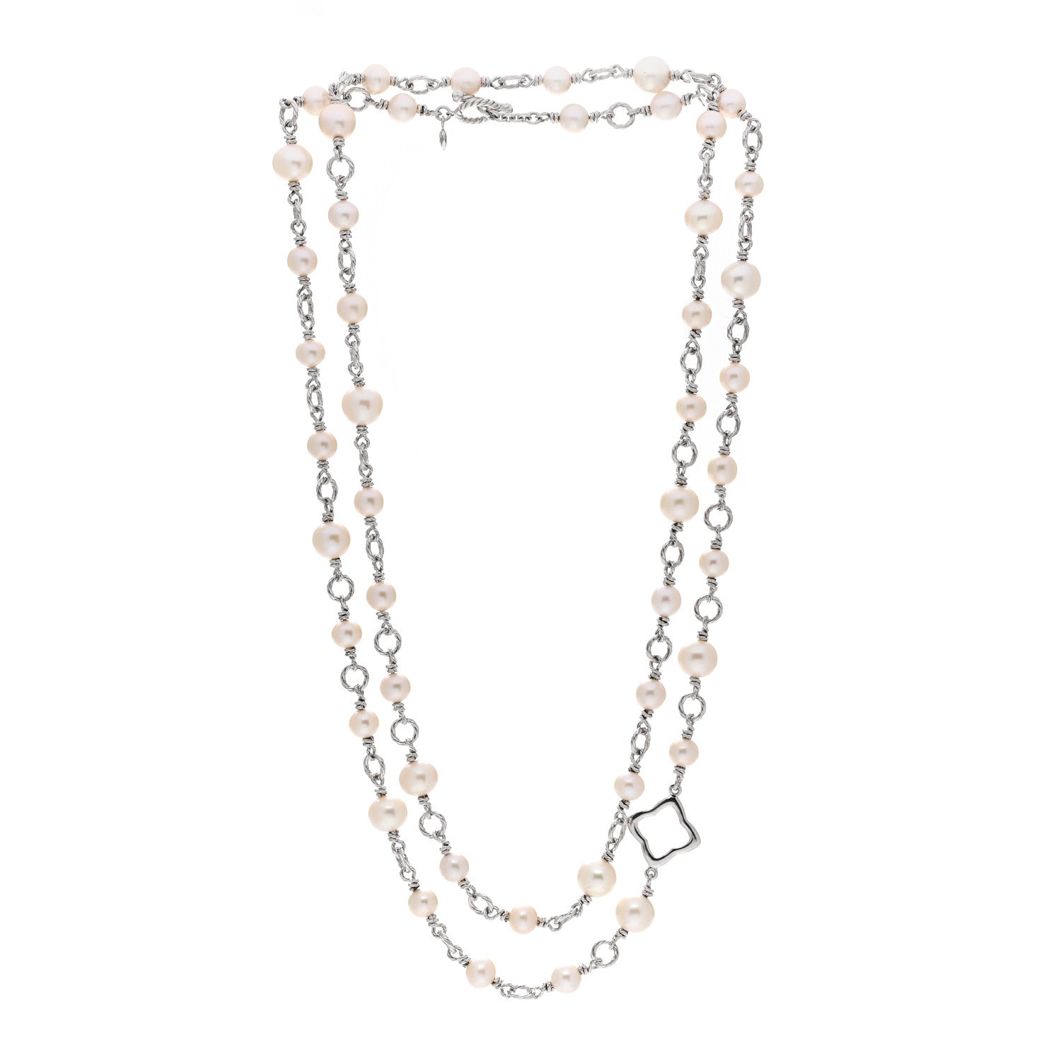 David Yurman Sterling Silver Pearl 9mm Quatrefoil Long Chain Necklace 3 of 4
