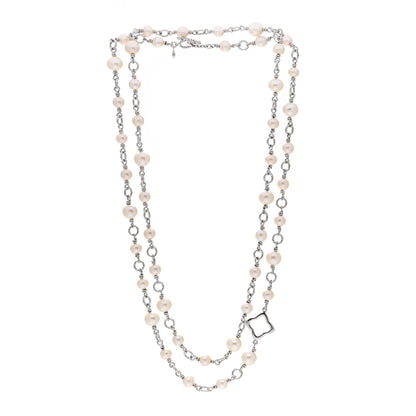 David Yurman Sterling Silver Pearl 9mm Quatrefoil Long Chain Necklace 3 of 4