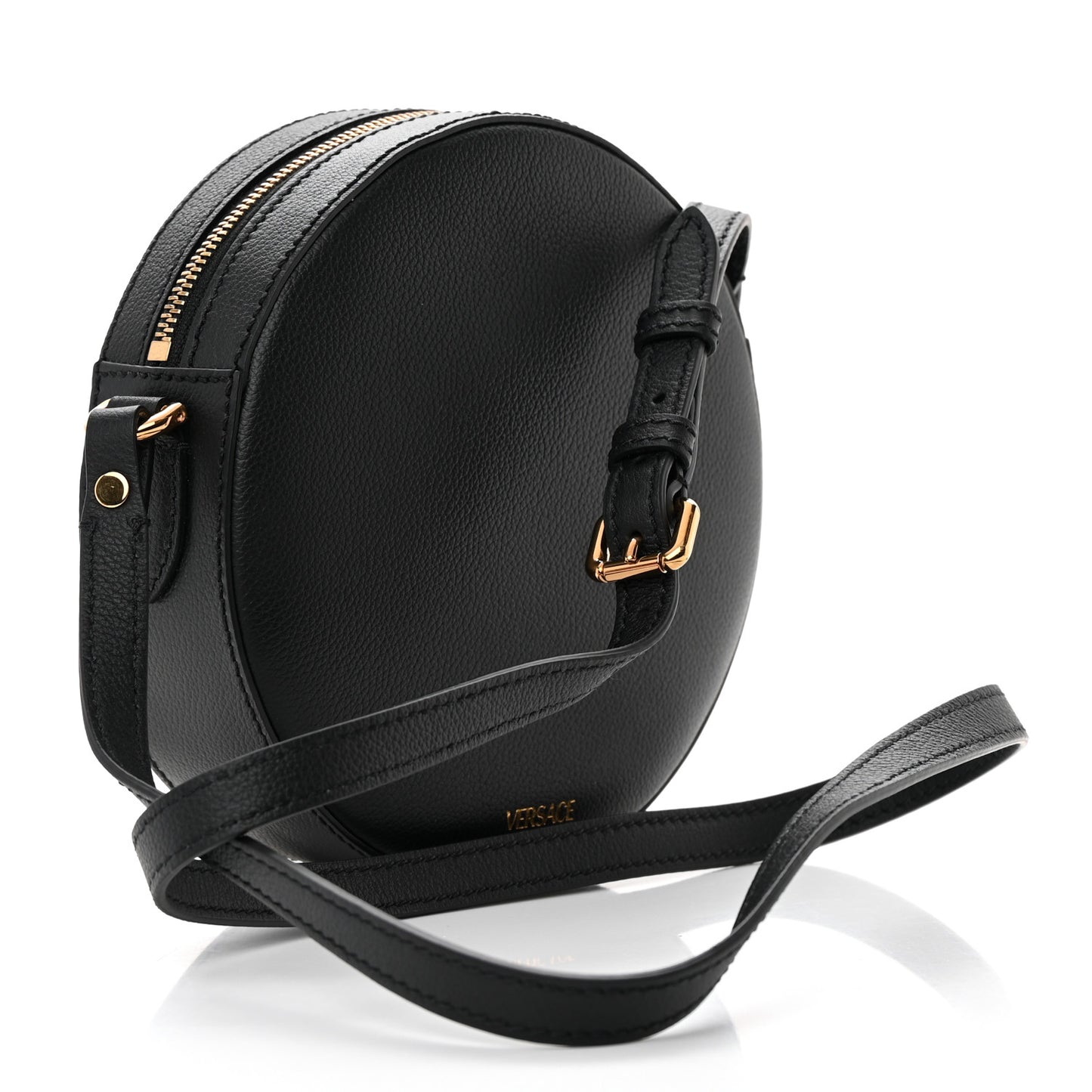 Calfskin Mini La Medusa Chain Round Crossbody Bag Black