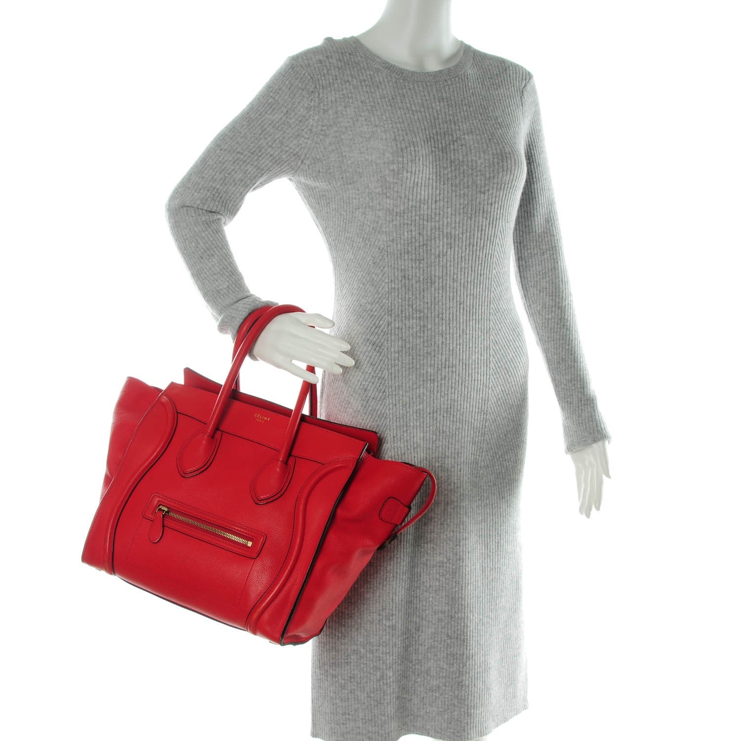 Celine Drummed Calfskin Mini Luggage Coquelicot 2 of 8