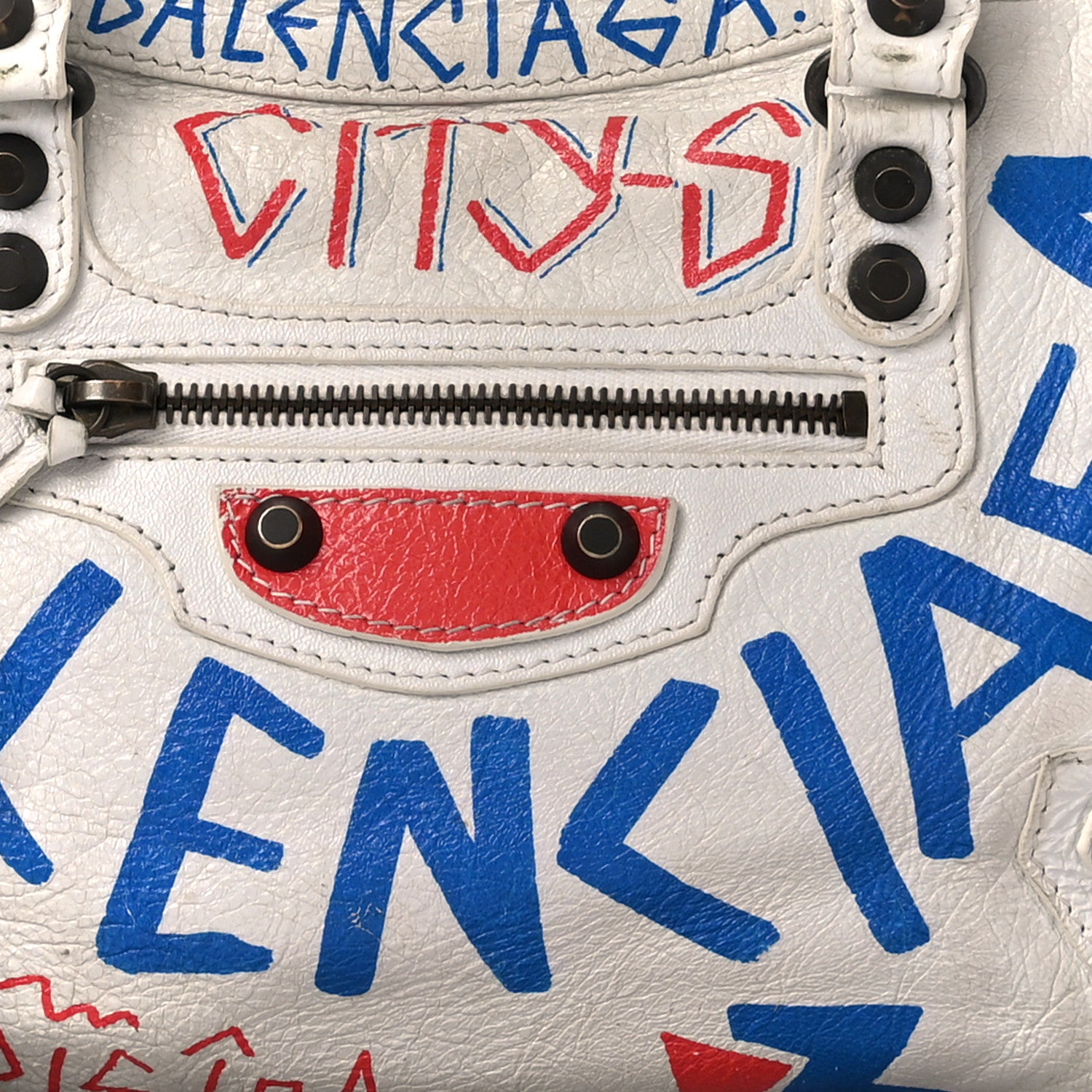 Balenciaga Agneau Graffiti All Over Classic Hardware S City White Bleu Rouge 11 of 18