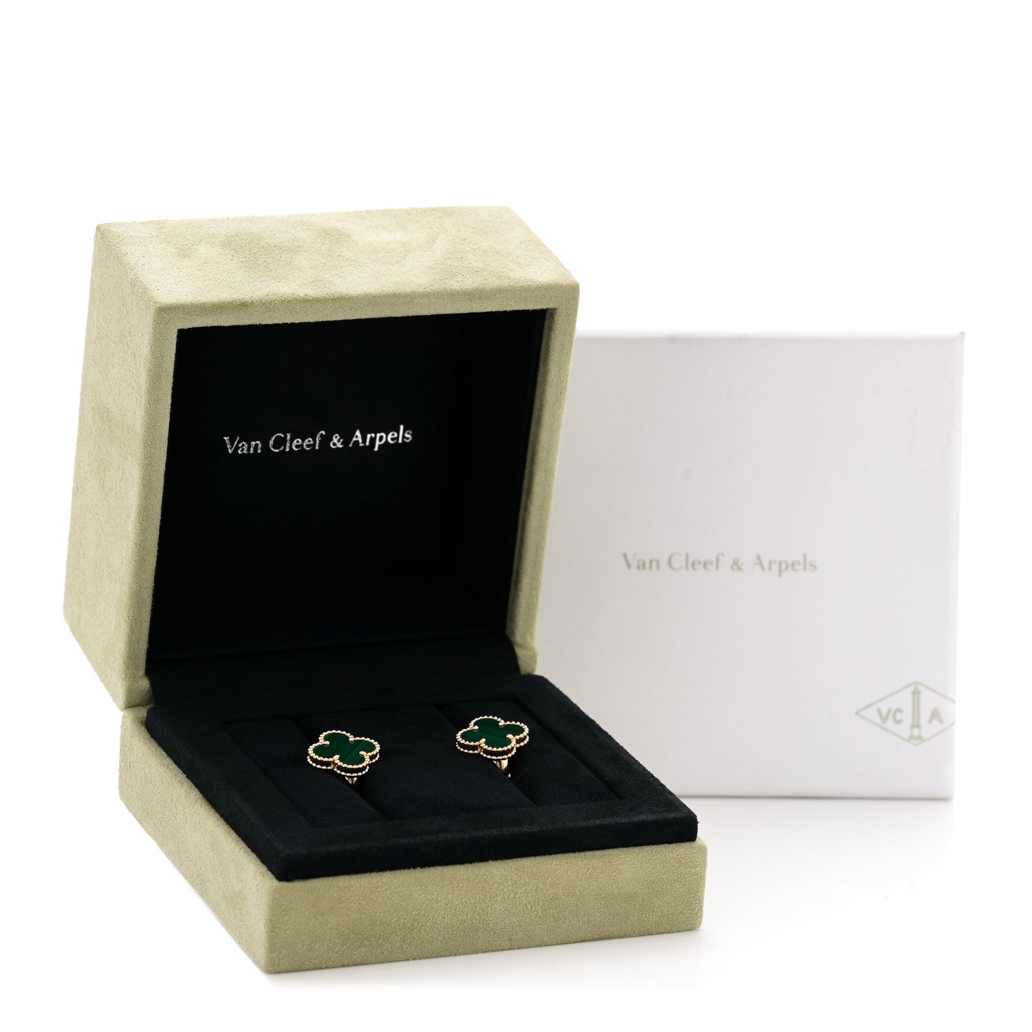 Van Cleef & Arpels 18K Yellow Gold Malachite Vintage Alhambra Earrings 5 of 5