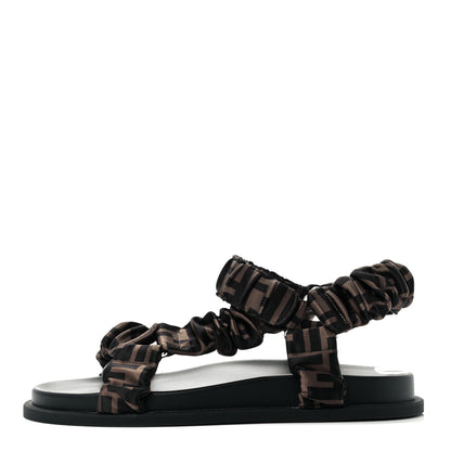 Fendi Satin FF Ruched Sandals 39 Tobacco Black 1 of 10