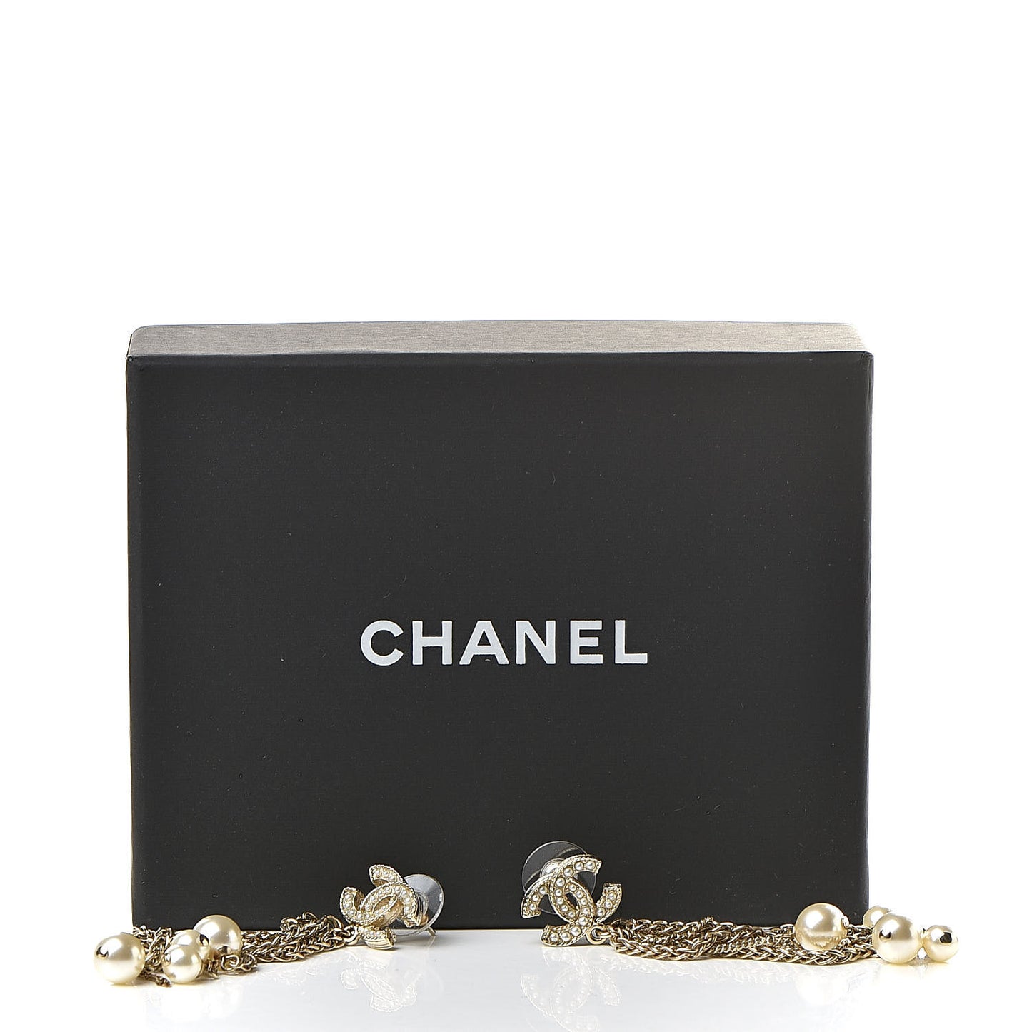 Pearl CC Chain Drop Earrings Gold