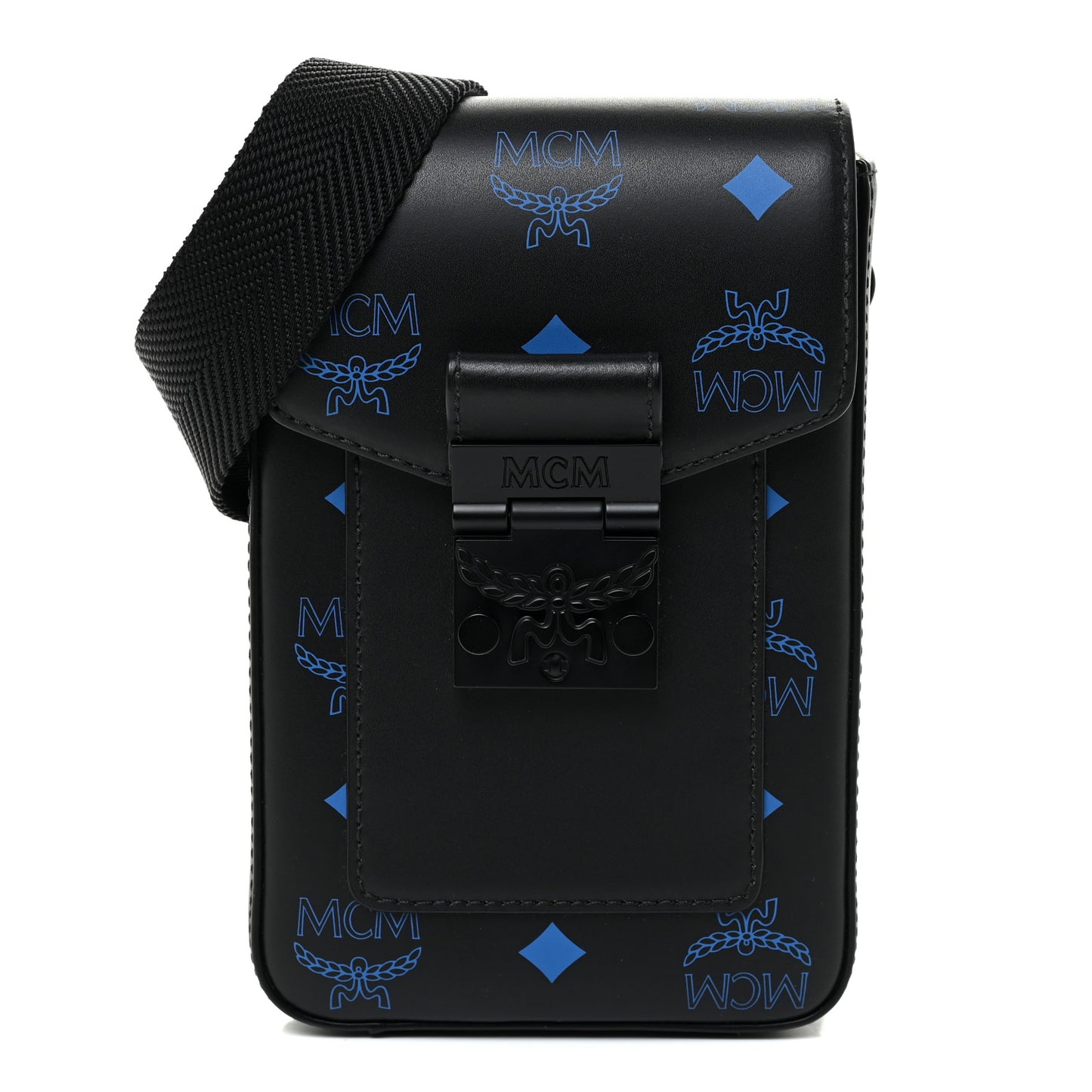 Calfskin Color Splash Phone Case Crossbody Black Vallarta Blue
