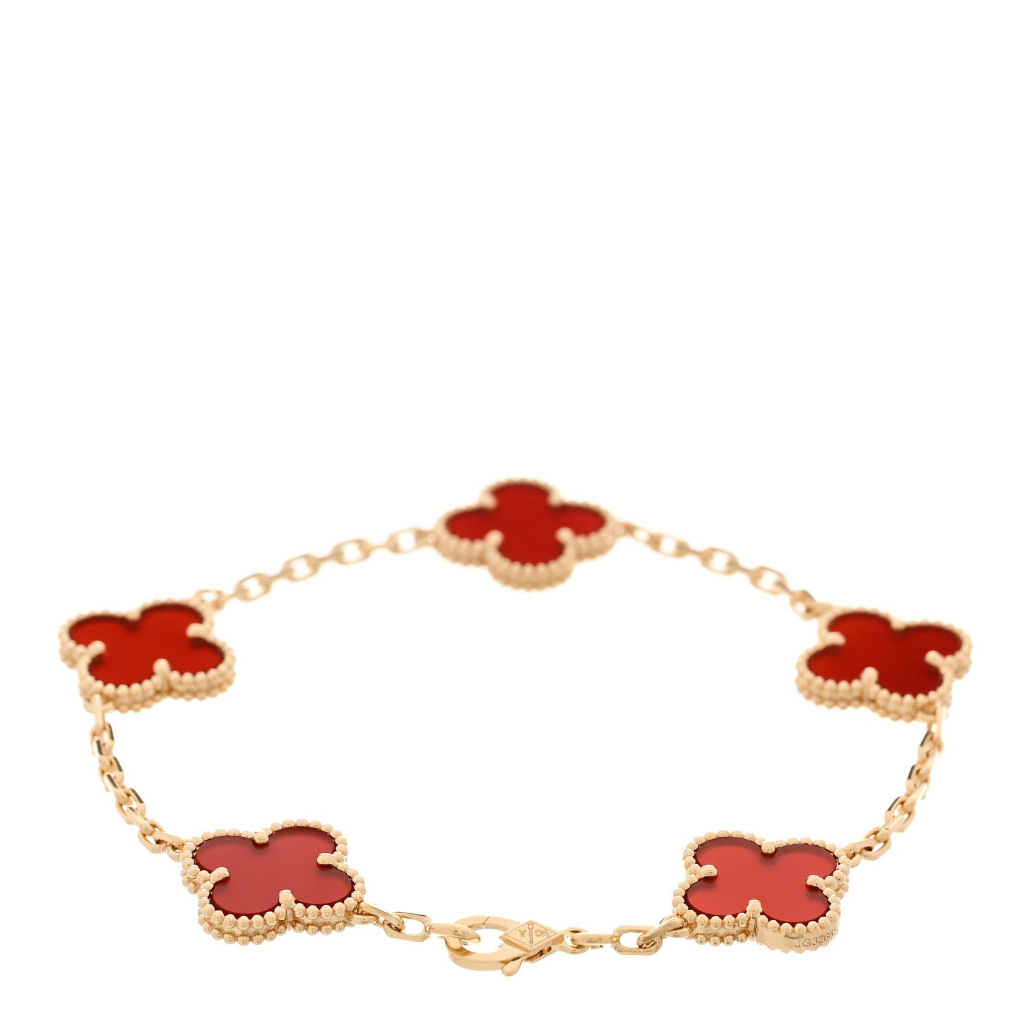 Van Cleef & Arpels 18K Yellow Gold Carnelian 5 Motifs Vintage Alhambra Bracelet 2 of 4
