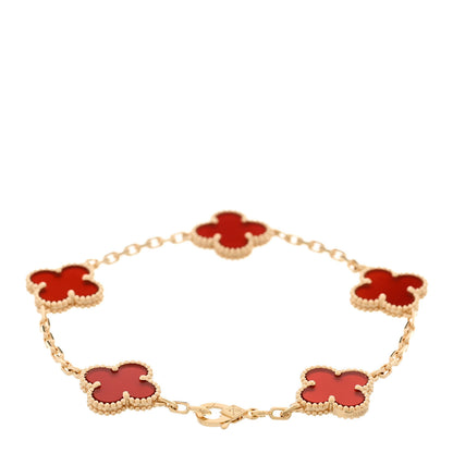 Van Cleef & Arpels 18K Yellow Gold Carnelian 5 Motifs Vintage Alhambra Bracelet 2 of 4