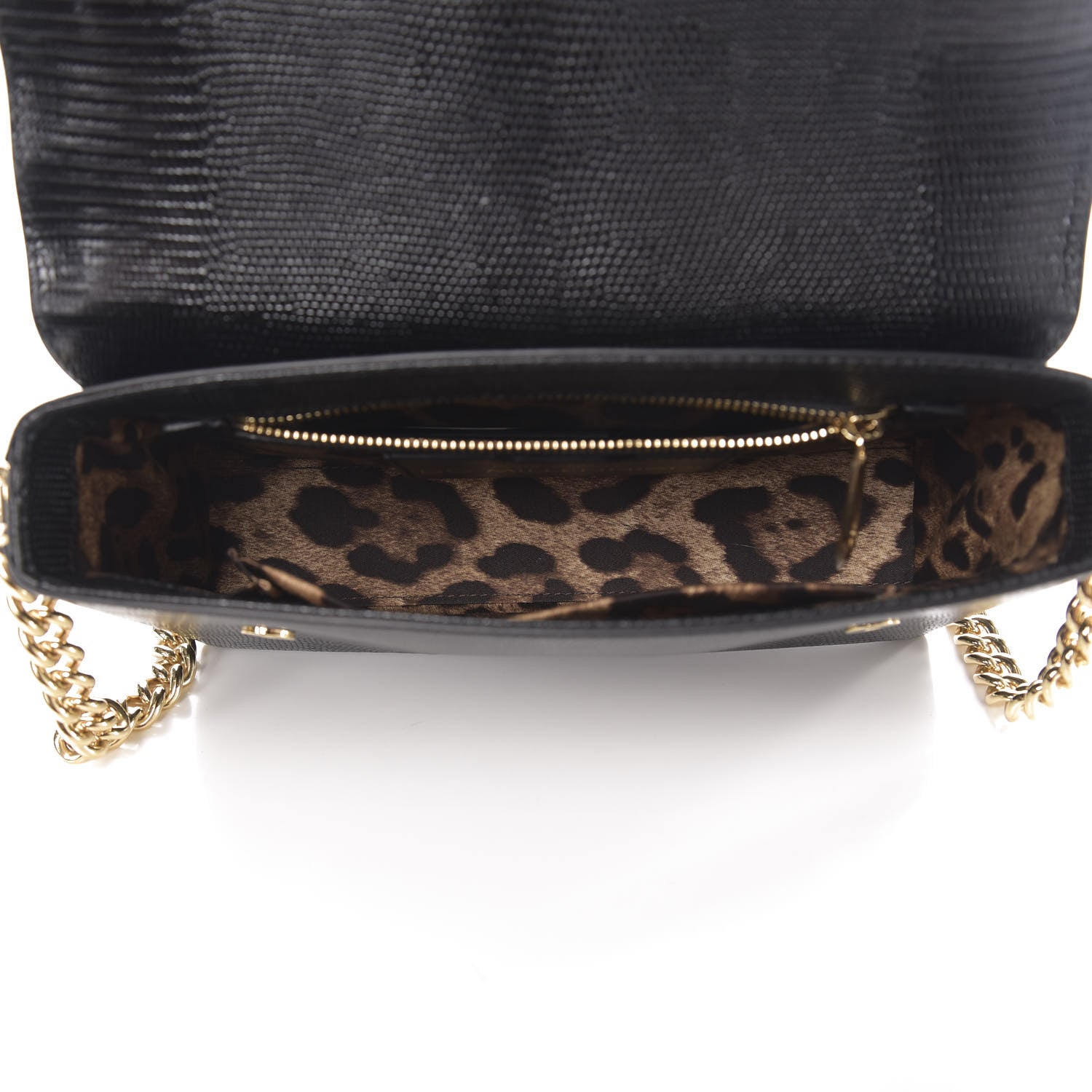 Dolce & Gabbana Stampa Iguana Calfskin Crystal Millennials Chain Shoulder Bag Black 4 of 9