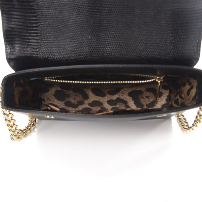 Dolce & Gabbana Stampa Iguana Calfskin Crystal Millennials Chain Shoulder Bag Black 4 of 9