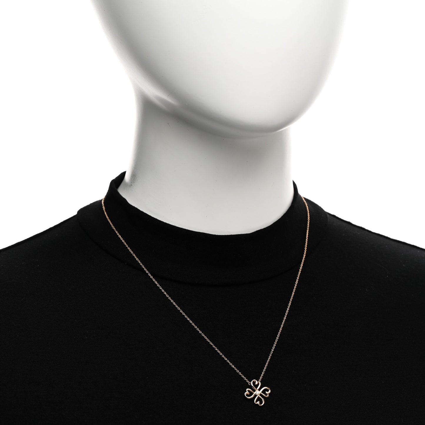 18K Rose Gold Diamond Loving Heart Clover Pendant Necklace