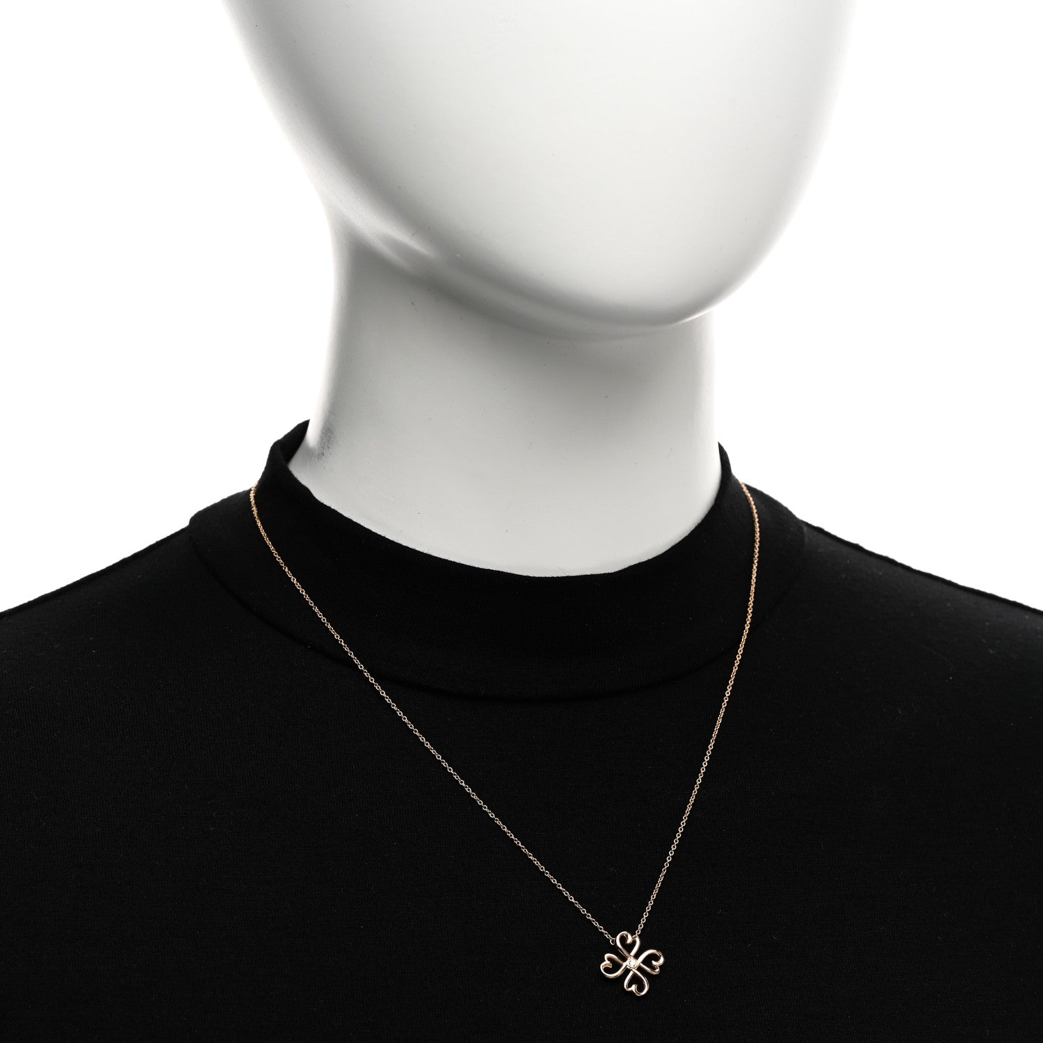 Tiffany 18K Rose Gold Diamond Loving Heart Clover Pendant Necklace 2 of 5