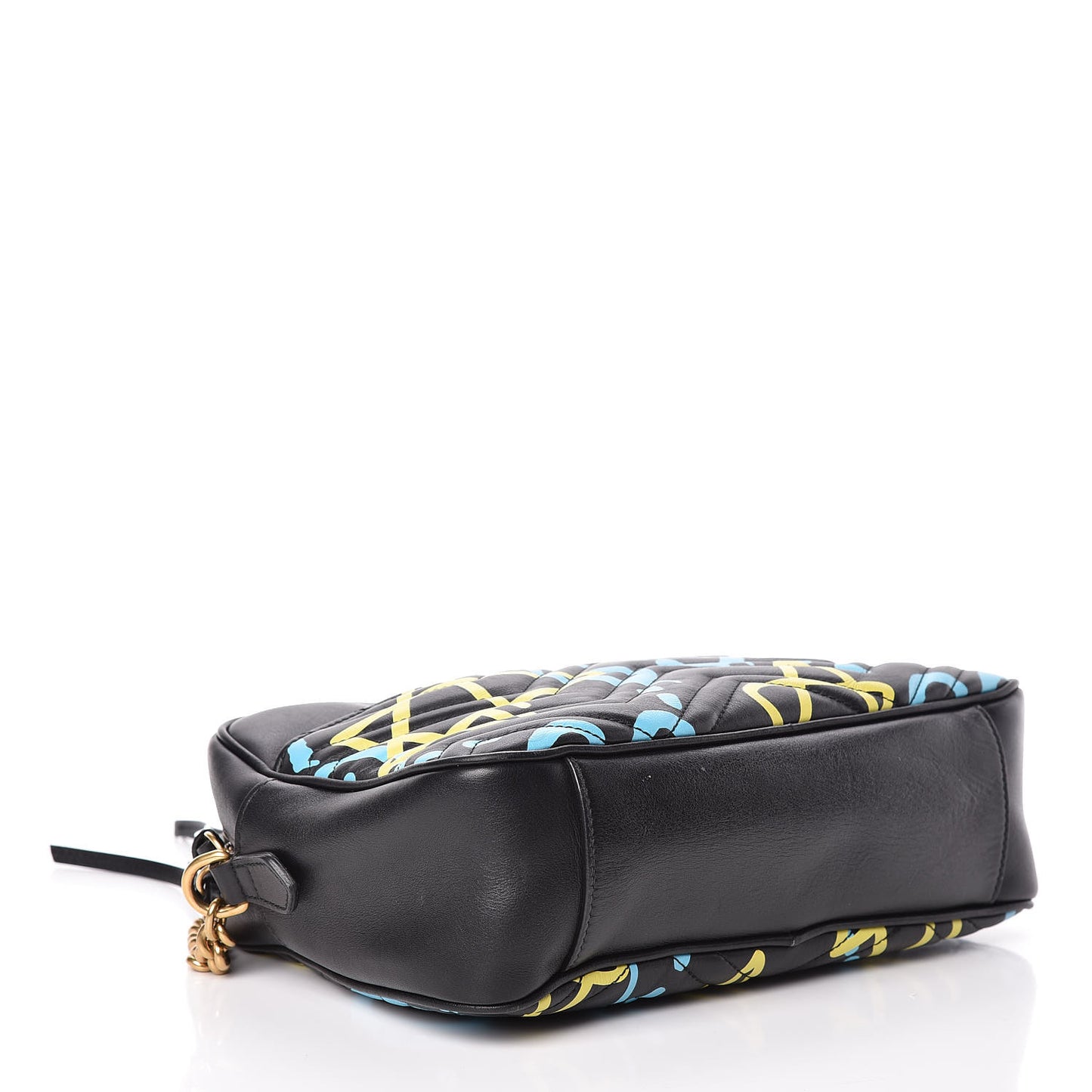 Calfskin Matelasse GucciGhost Medium GG Marmont Chain Shoulder Bag Black New Acquamarine