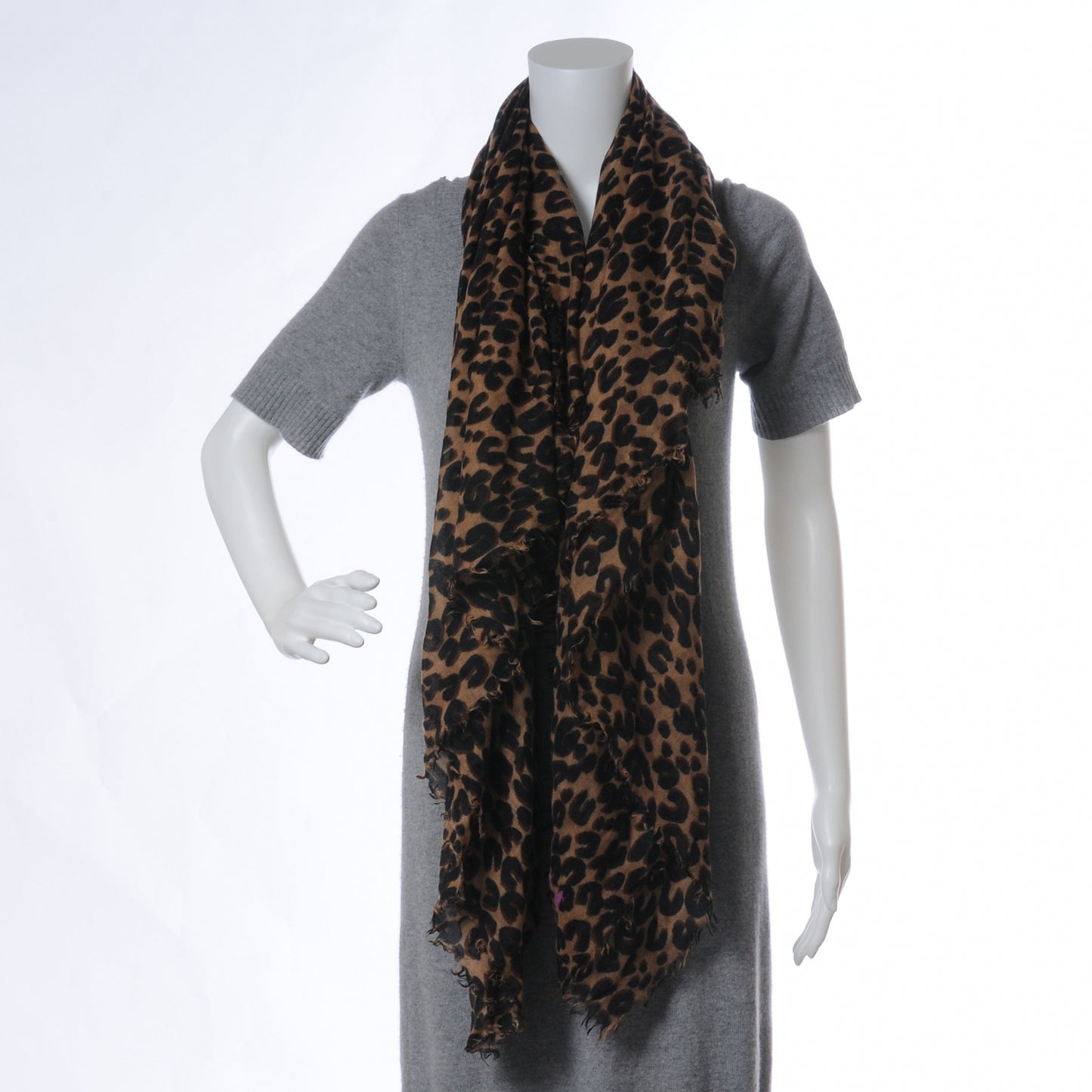 Cashmere Silk Leopard Stole Brown
