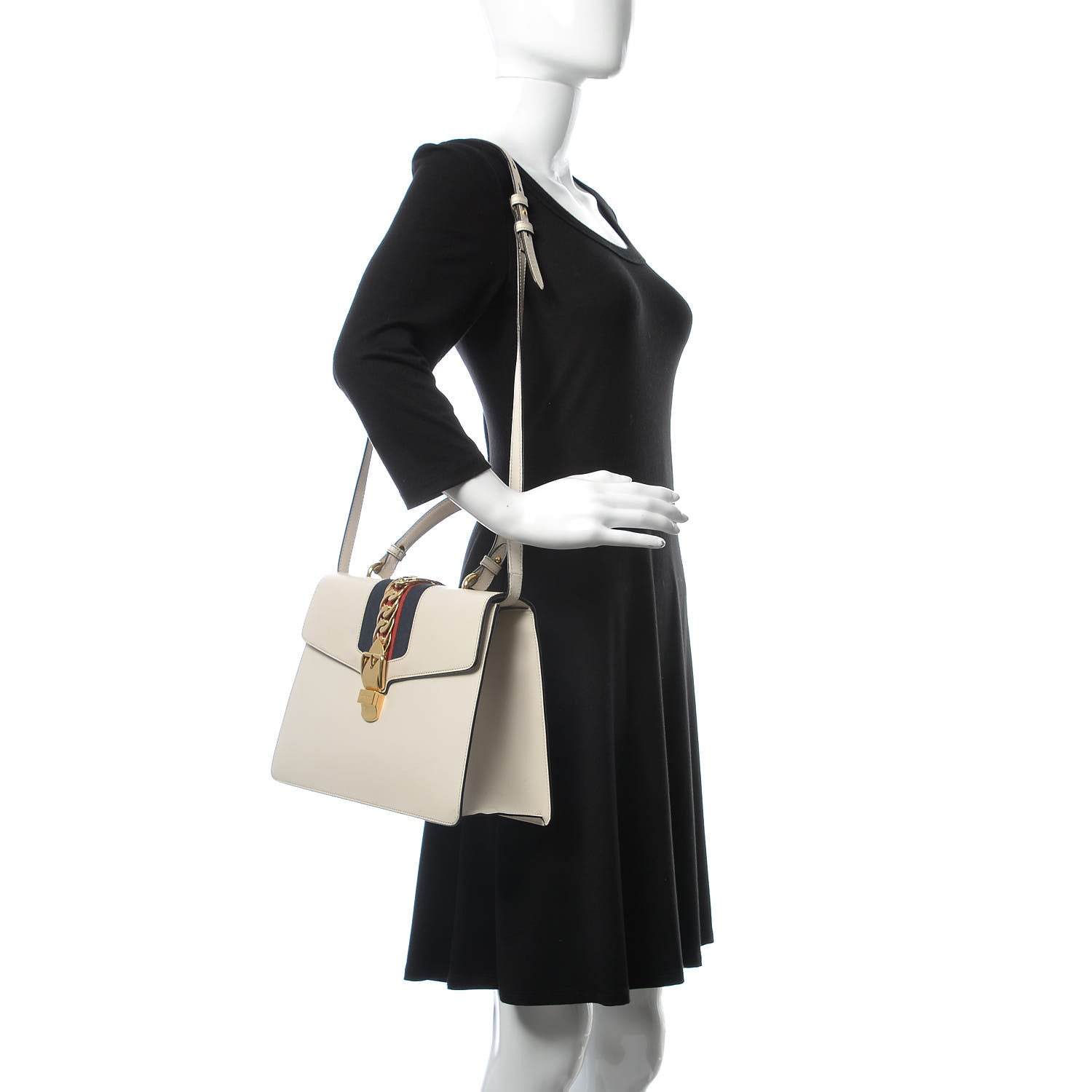 Gucci Calfskin Web Medium Sylvie Top Handle Bag White 2 of 20