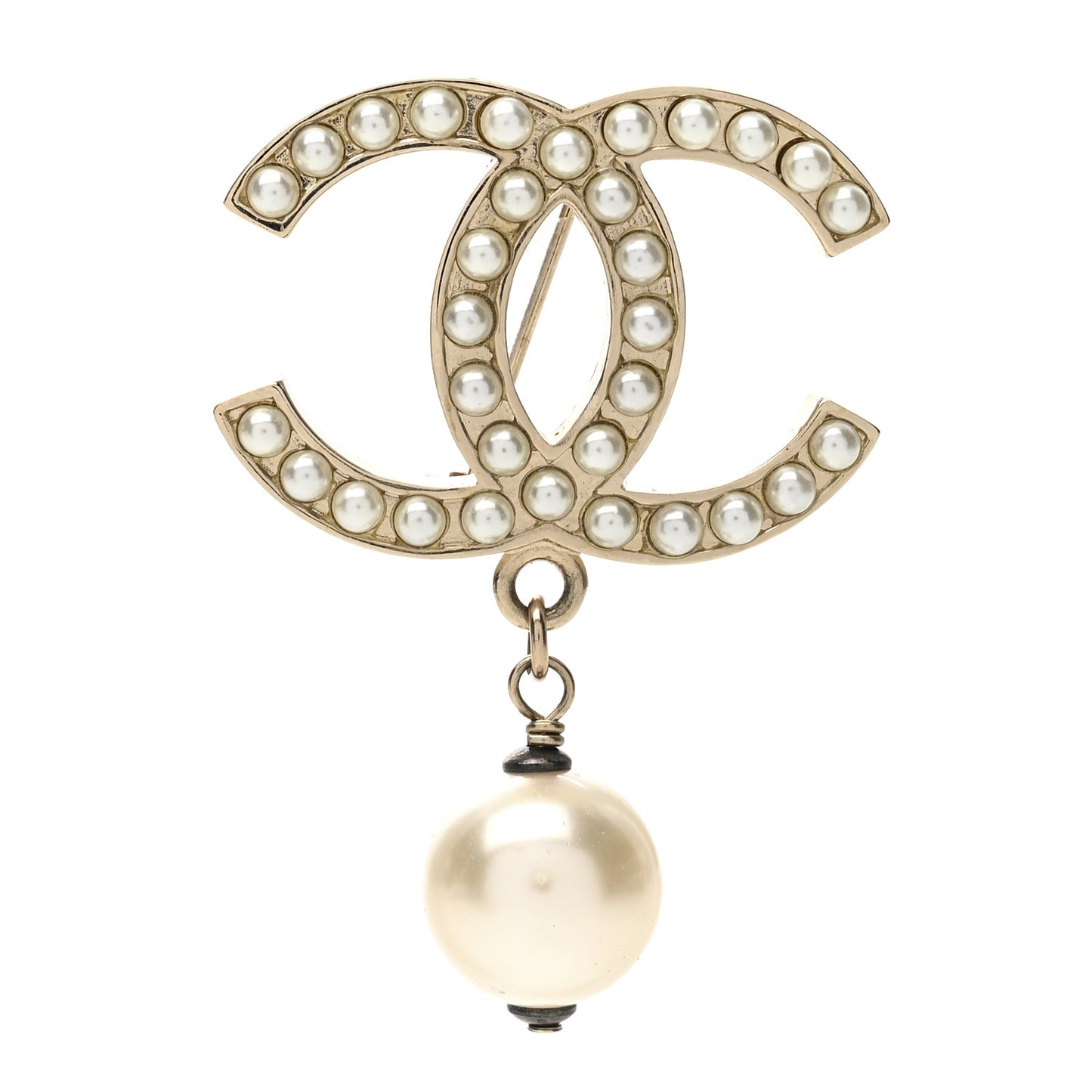 Pearl CC Drop Brooch Gold
