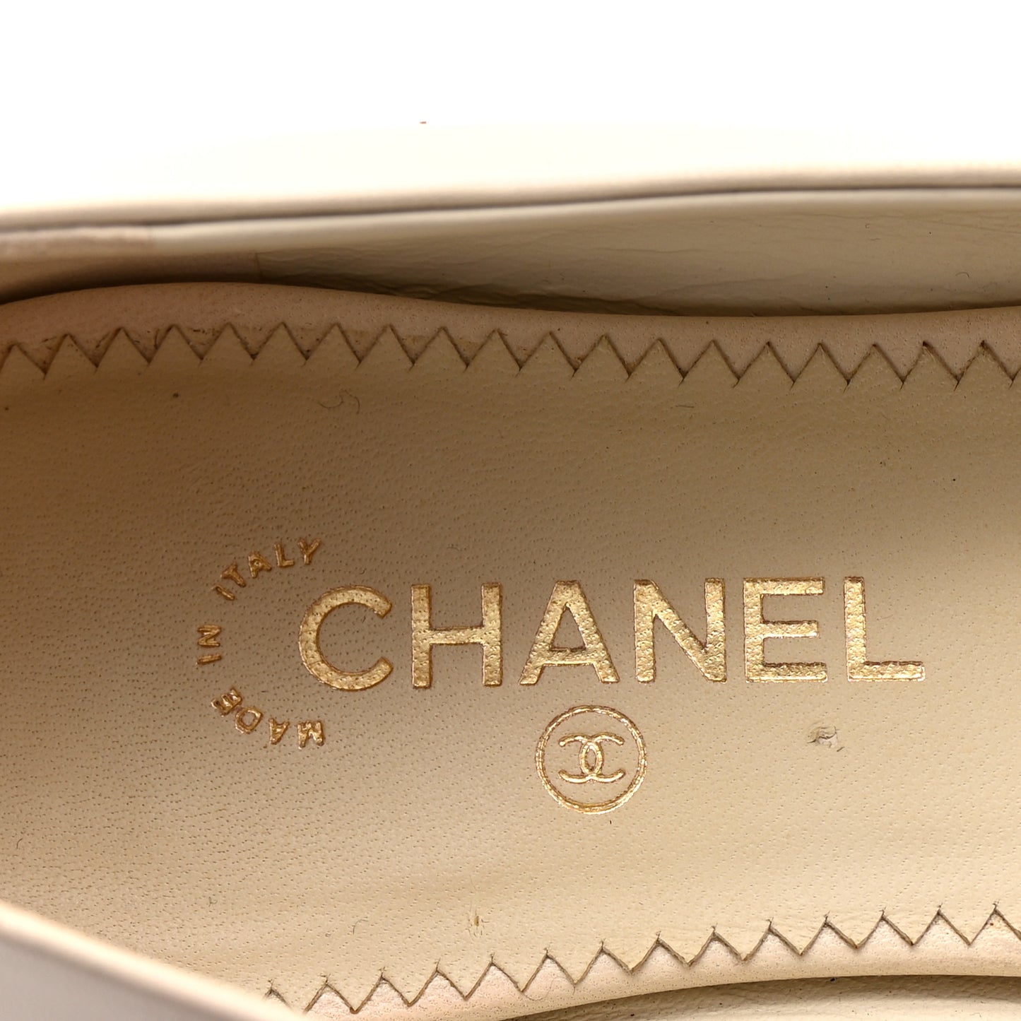 Lambskin Coco Line Pointed Toe Ballerina Flats 36 Light Beige Gold