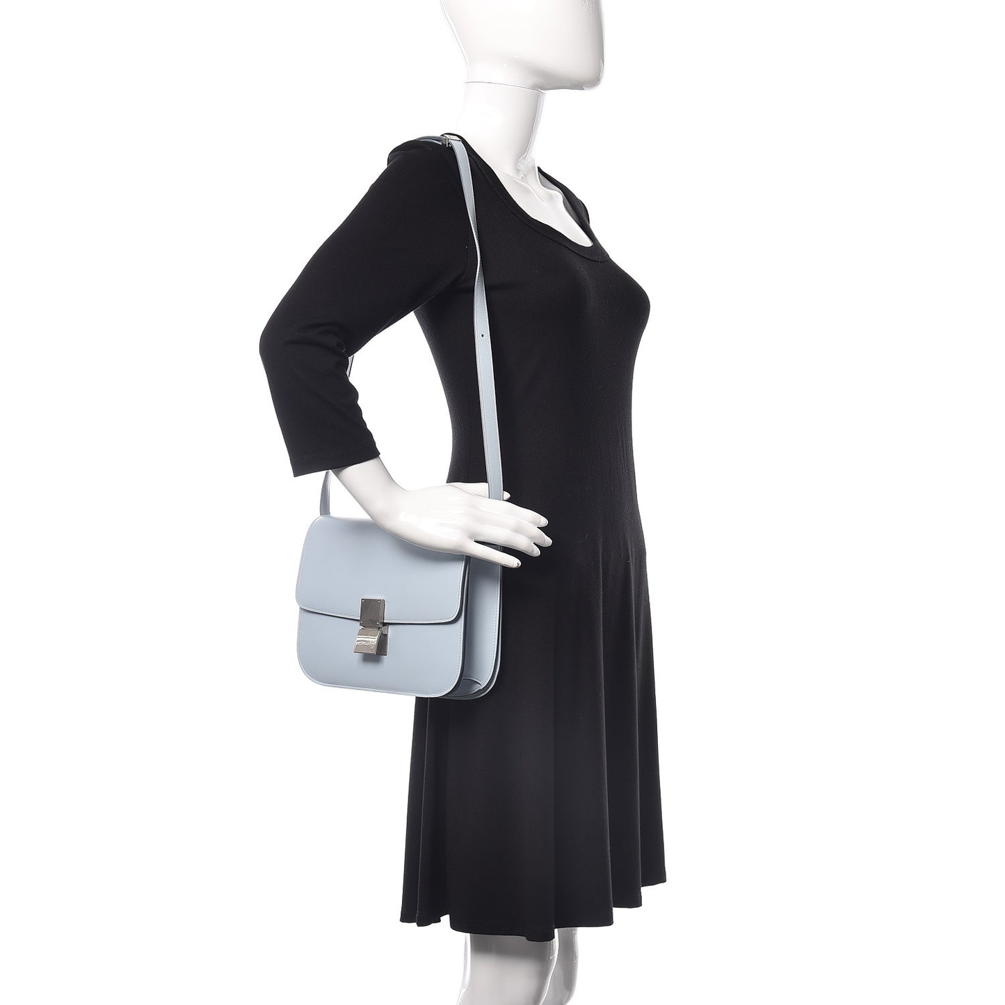 Box Calfskin Medium Classic Box Flap Bag Pale Blue