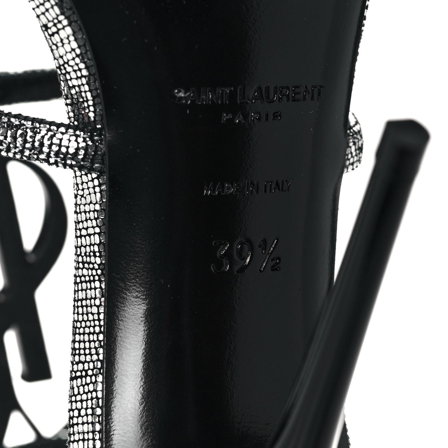Saint Laurent Metallic Calfskin Cassandra 110 Ankle Strap Sandals 39.5 Argento 8 of 10