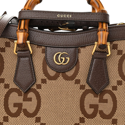 Gucci Monogram Jumbo GG Textured Dollar Calfskin Small Diana Tote Bag Camel Ebony New Acero 8 of 11