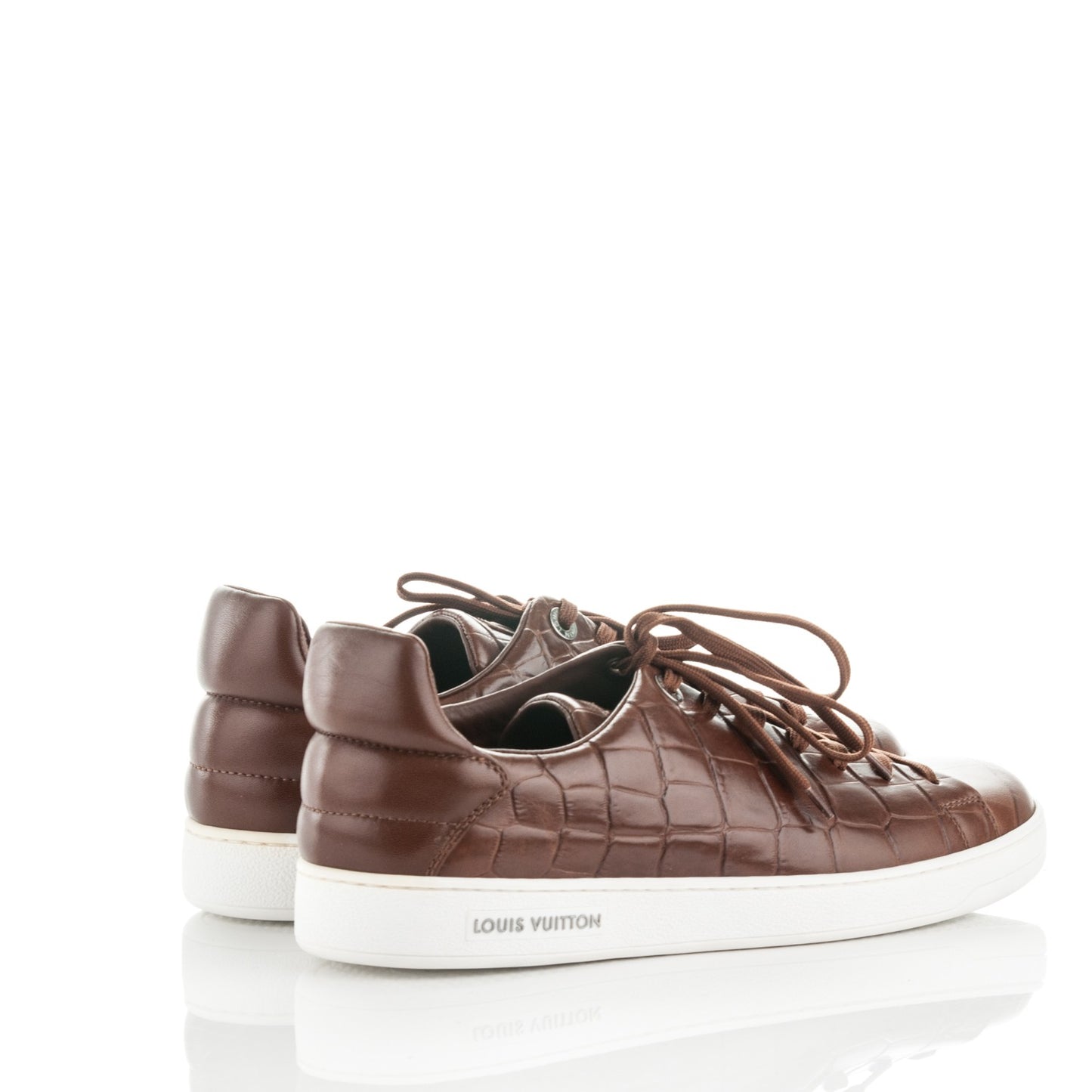 Calfskin Crocodile Embossed Frontrow Sneakers 7.5 Brown
