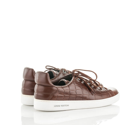 Louis Vuitton Calfskin Crocodile Embossed Frontrow Sneakers 7.5 Brown 4 of 8