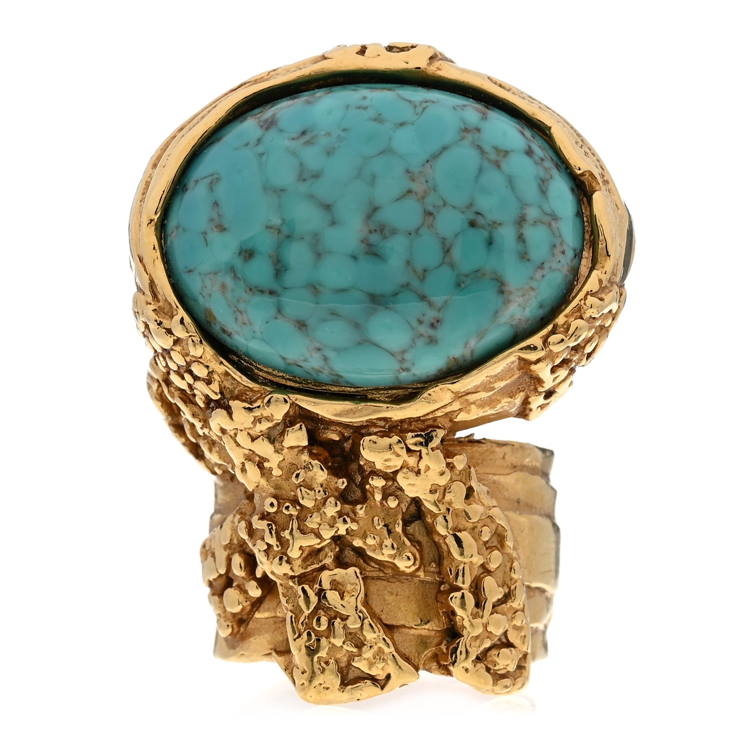Glass Cabochon Arty Ovale Ring 7 Gold Turquoise